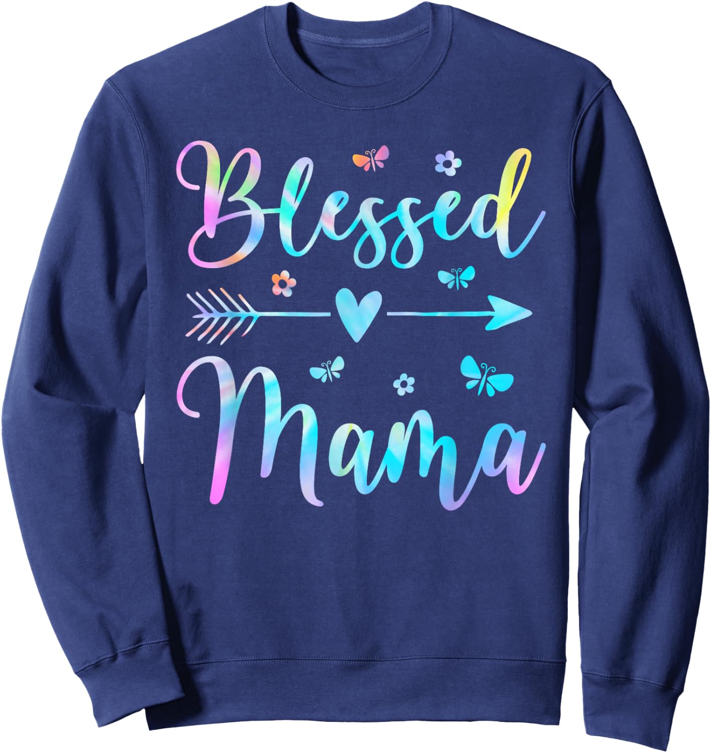Blessed Mama Cute Mom Butterfly Flower Mother's Day Sweatshirt - Sweatshirt | Navy
