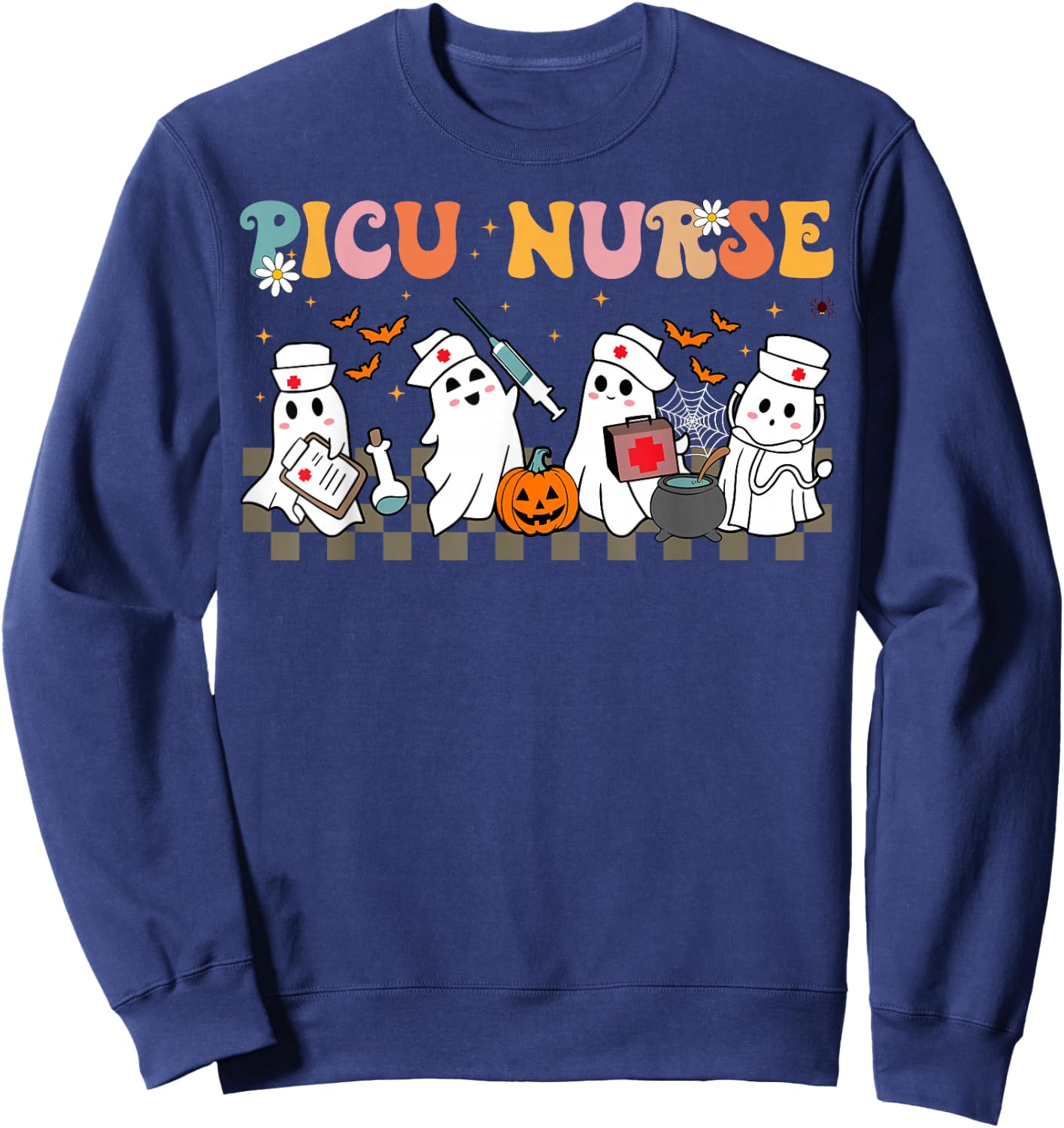 PICU Nurse Spooky Ghost Halloween Cute Nursing Costume Sweatshirt - Sweatshirt | Navy