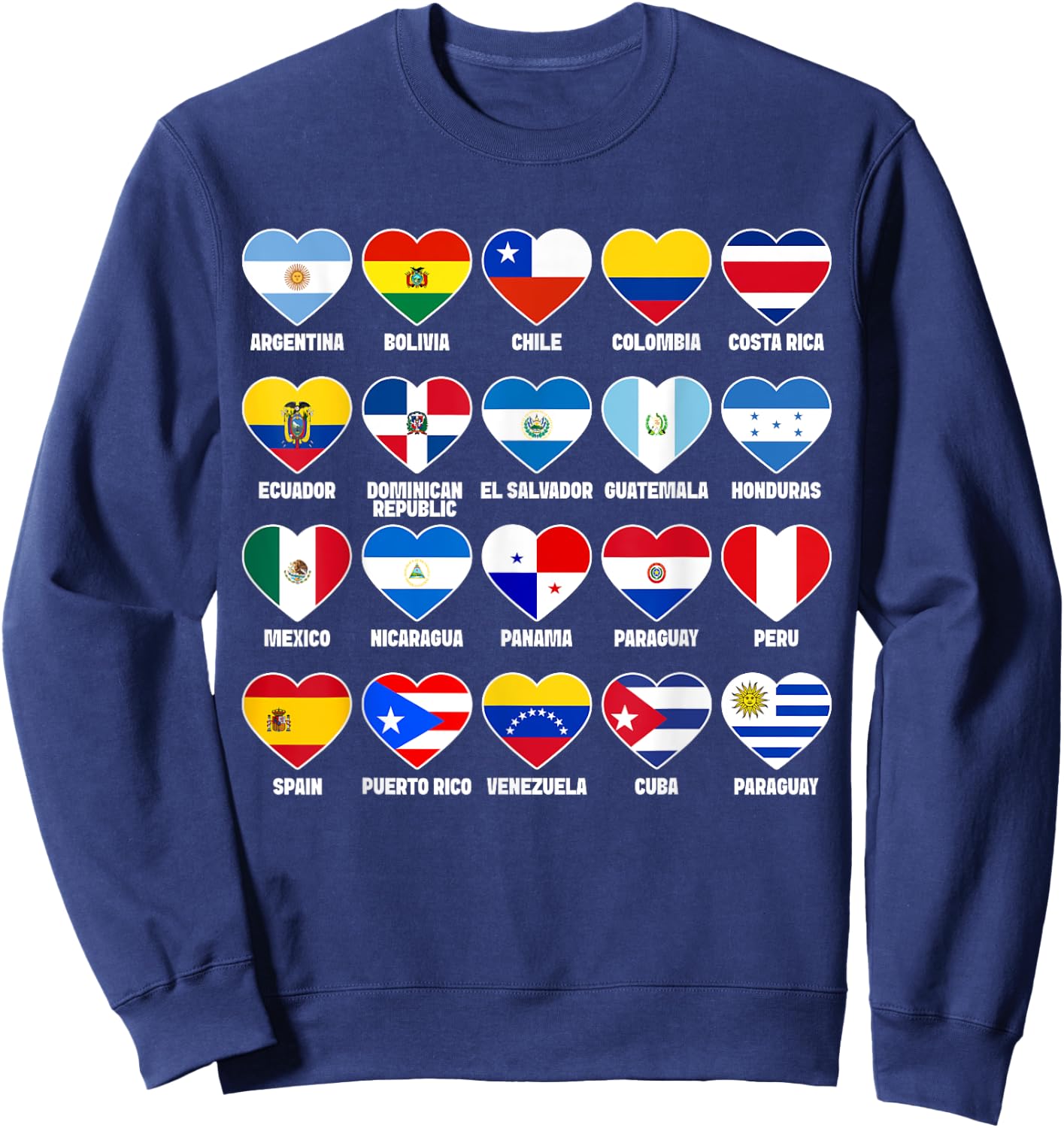 Hispanic Countries Flags Hearts Hispanic Heritage Month Sweatshirt - Sweatshirt | Navy