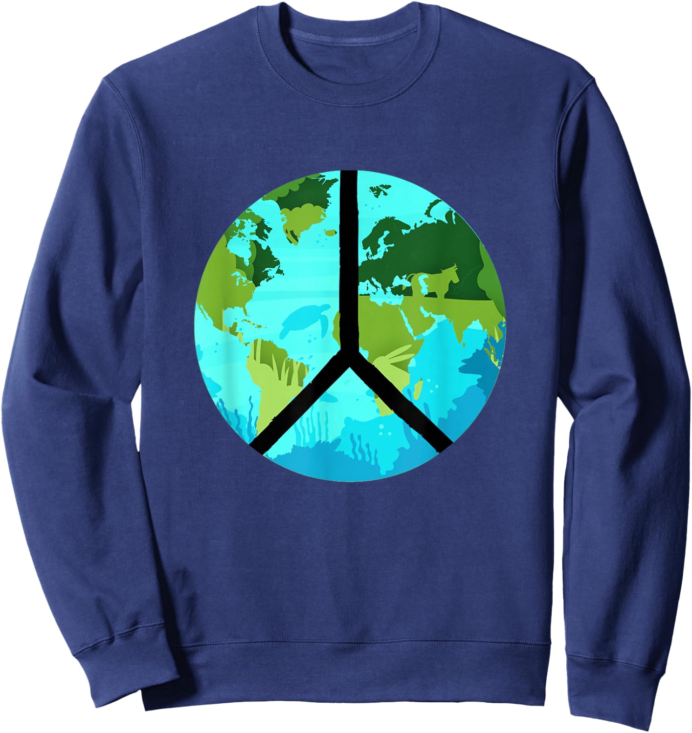 Earth Day, World Peace, Environmental Peace Sign, Hippie Sweatshirt - Sweatshirt | Navy
