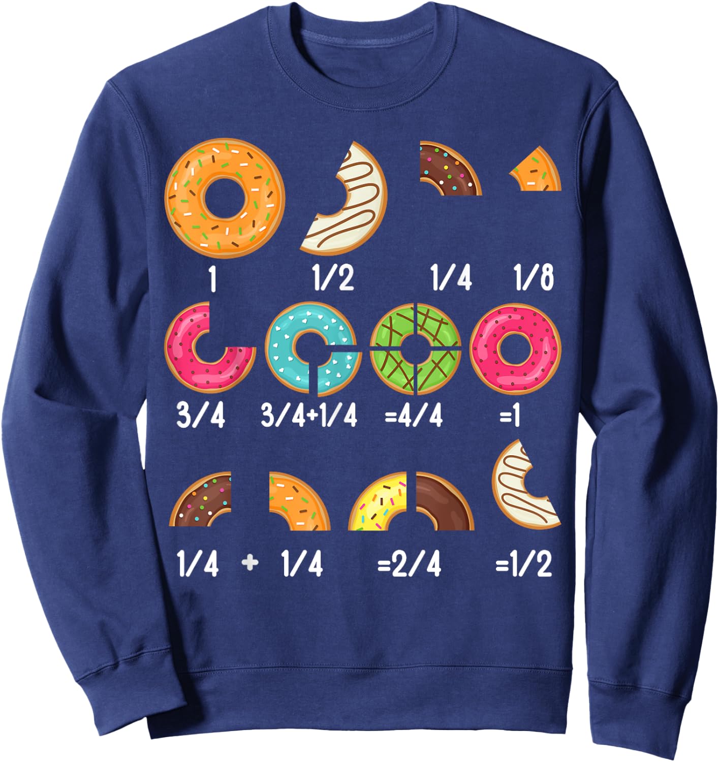 Donut Fraction Math Teachers Back To School Educational Sweatshirt - Sweatshirt | Navy
