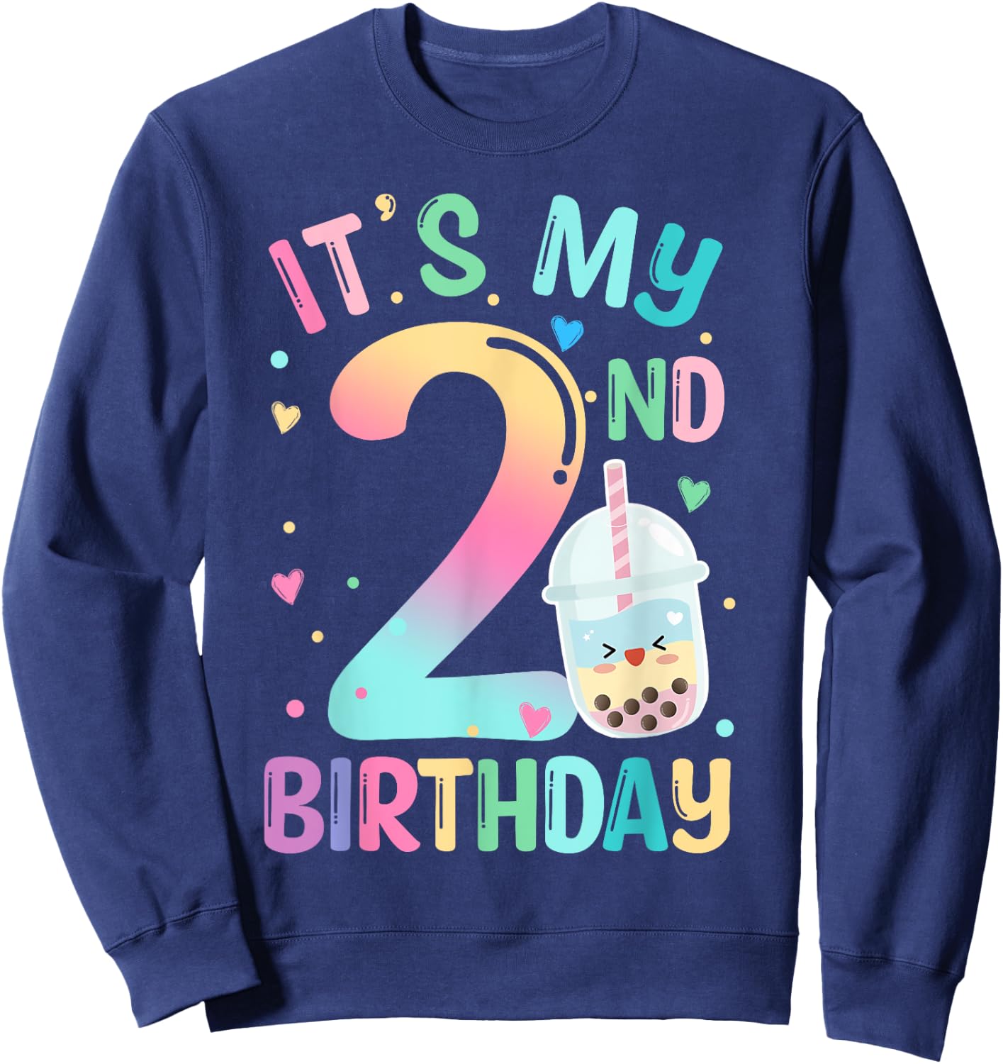 It's My 2nd Birthday Bubble Boba Tea Party 2 Year Old Girl Sweatshirt - Sweatshirt | Navy