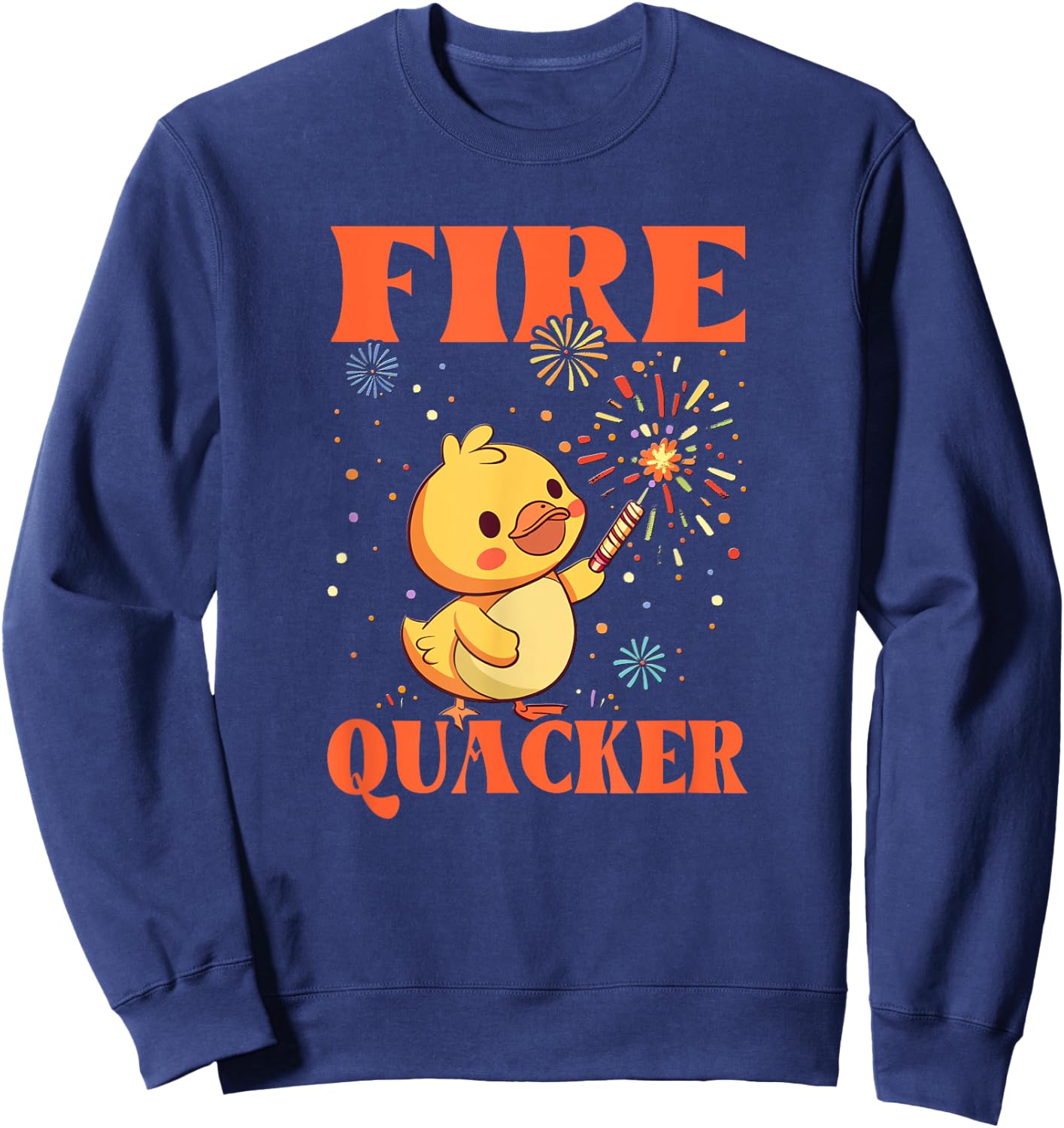 Funny Fireworks with Goose Duck - Fire Quacker Sweatshirt - Sweatshirt | Navy