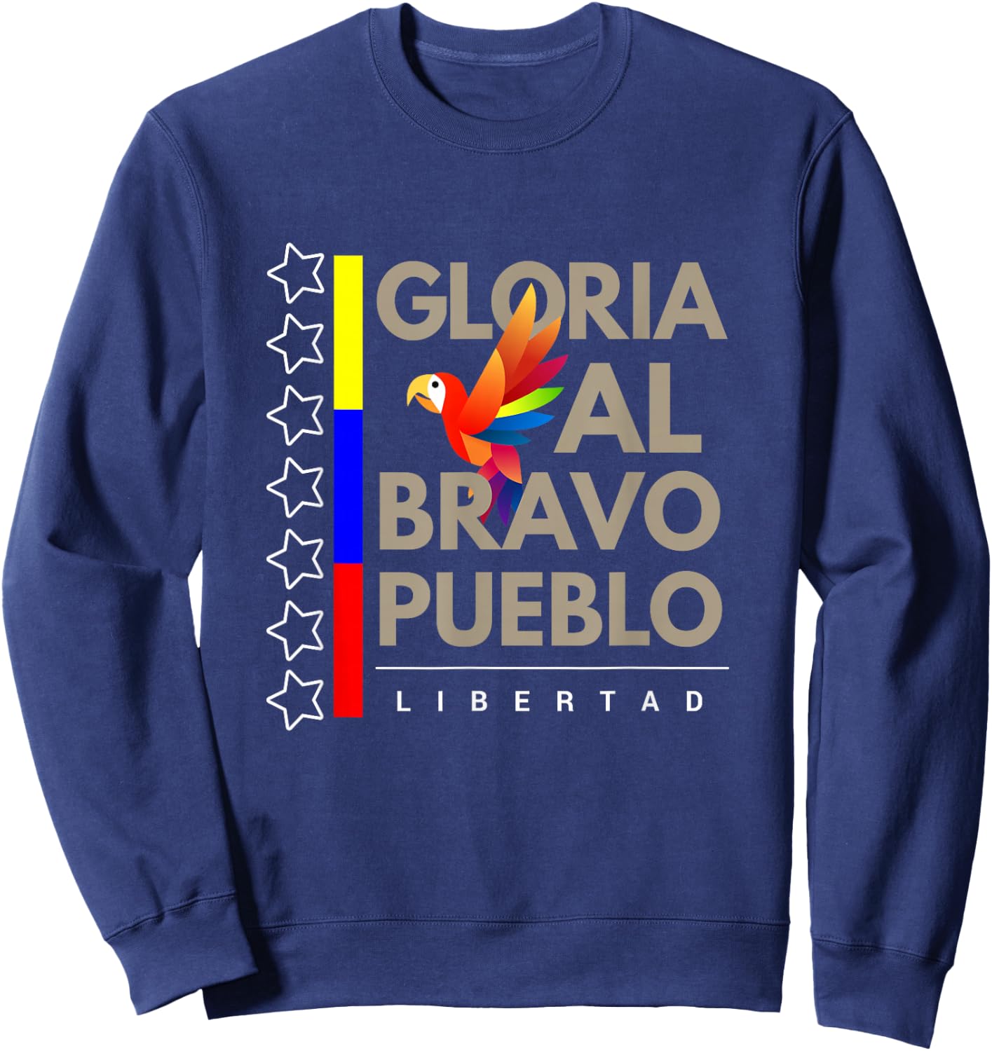 Venezuelan Flag Gloria al Pueblo 7 Stars Guacamaya Sweatshirt - Sweatshirt | Navy