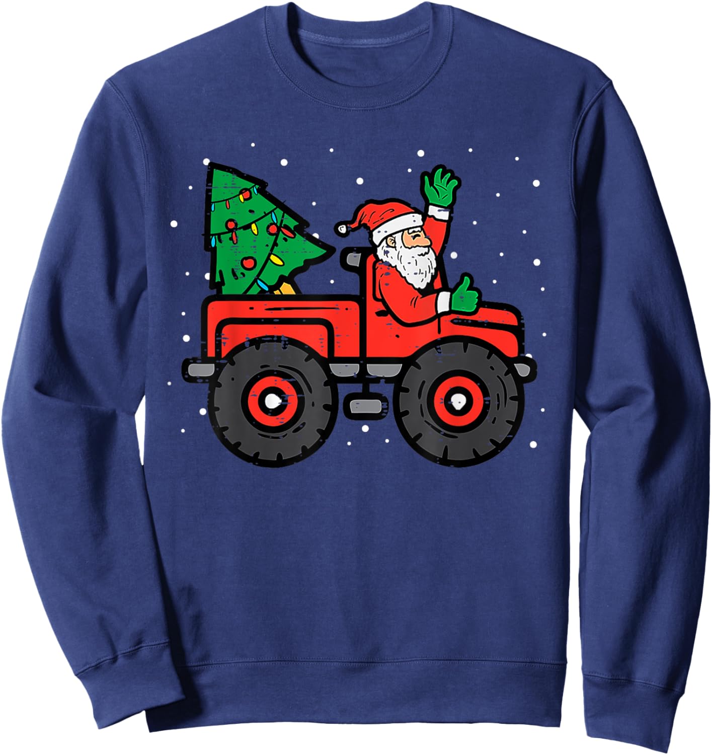 Santa Riding Monster Truck Christmas Tree Lights Kid Toddler Sweatshirt - Sweatshirt | Navy
