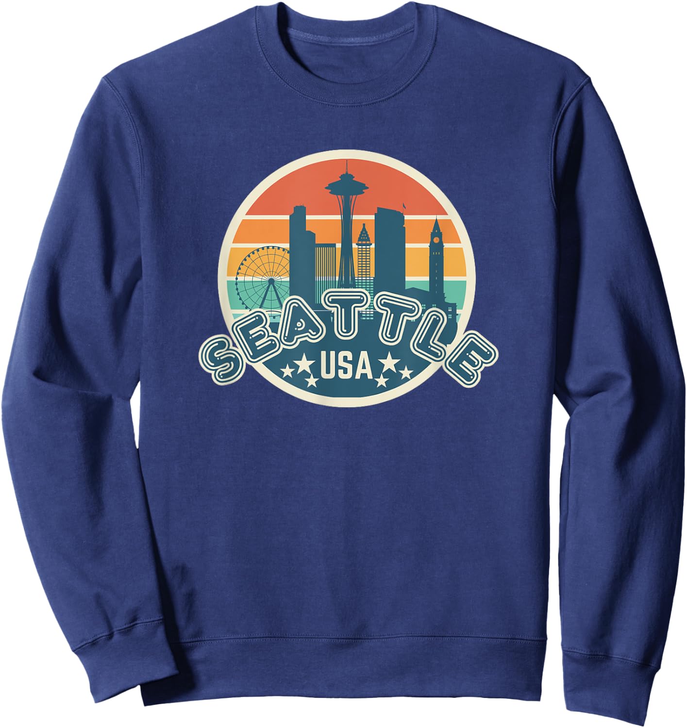 Seattle Space Needle USA Washington Retro University Sweatshirt - Sweatshirt | Navy