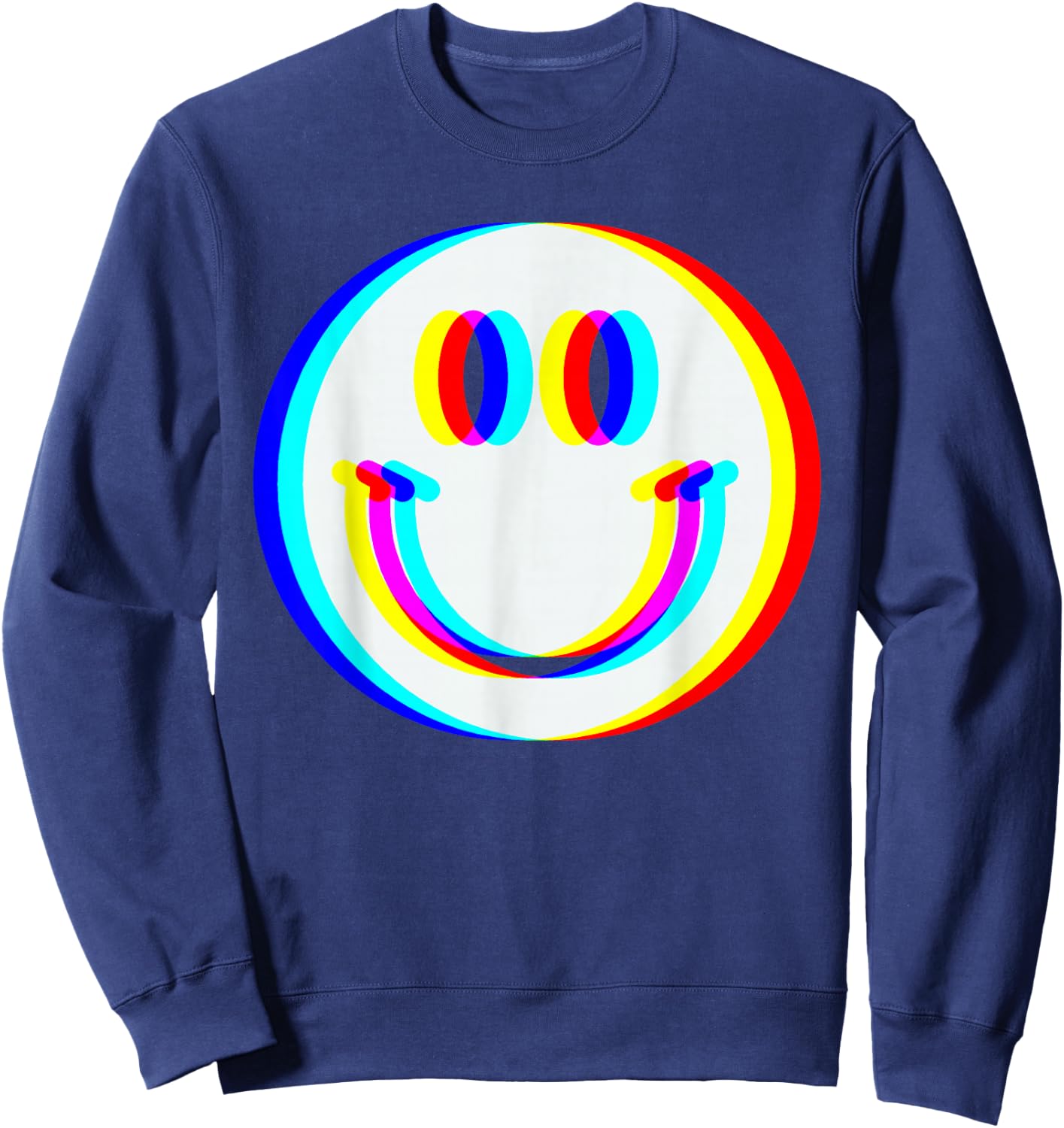 Smiling Face EDM Trippy Vaporwave Techno Rave Music Festival Sweatshirt - Sweatshirt | Navy