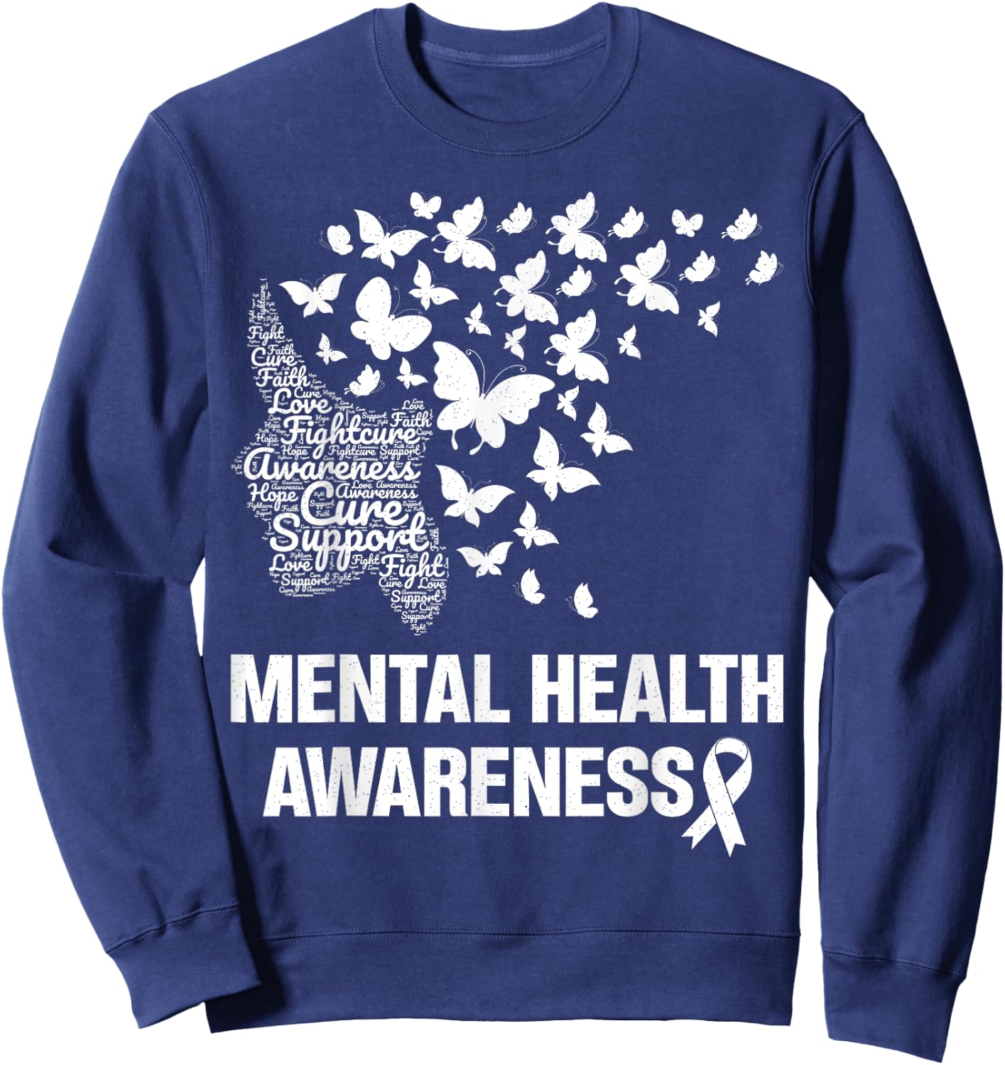 Mental Health Awareness Butterfly Girls Women Green Sweatshirt - Sweatshirt | Navy