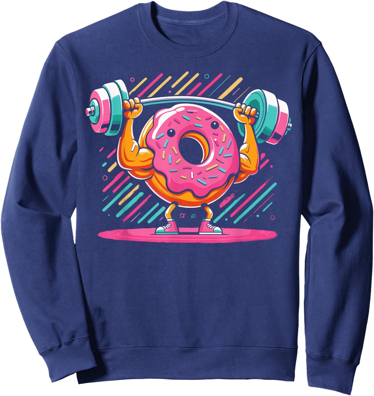Funny Doughnut Weightlifting | Cartoon Donut Gym Workout Sweatshirt - Sweatshirt | Navy