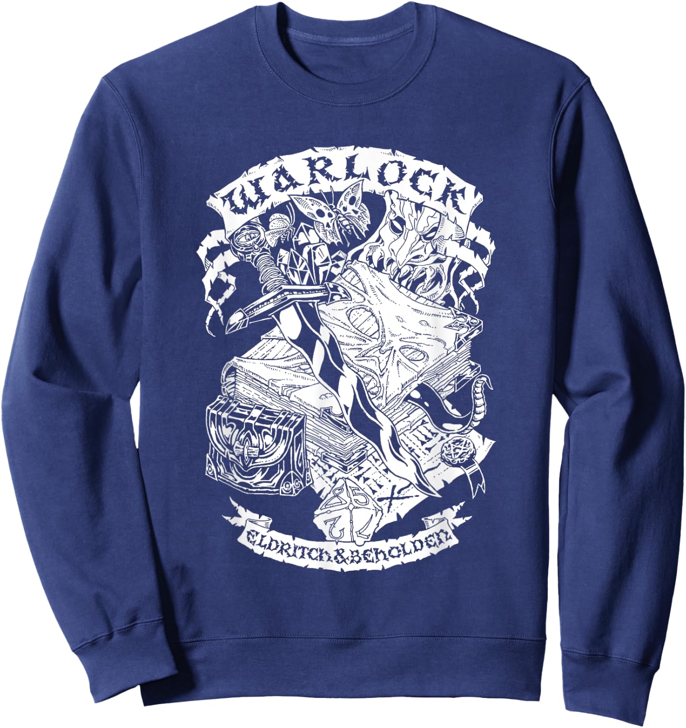 Games Sesh Fantasy RPG Warlock - -Adults, Black, Small, Short Sleeve, Regular Fit, Classic, Solid Colors: 100% Cotton Sweatshirt - Sweatshirt | Navy