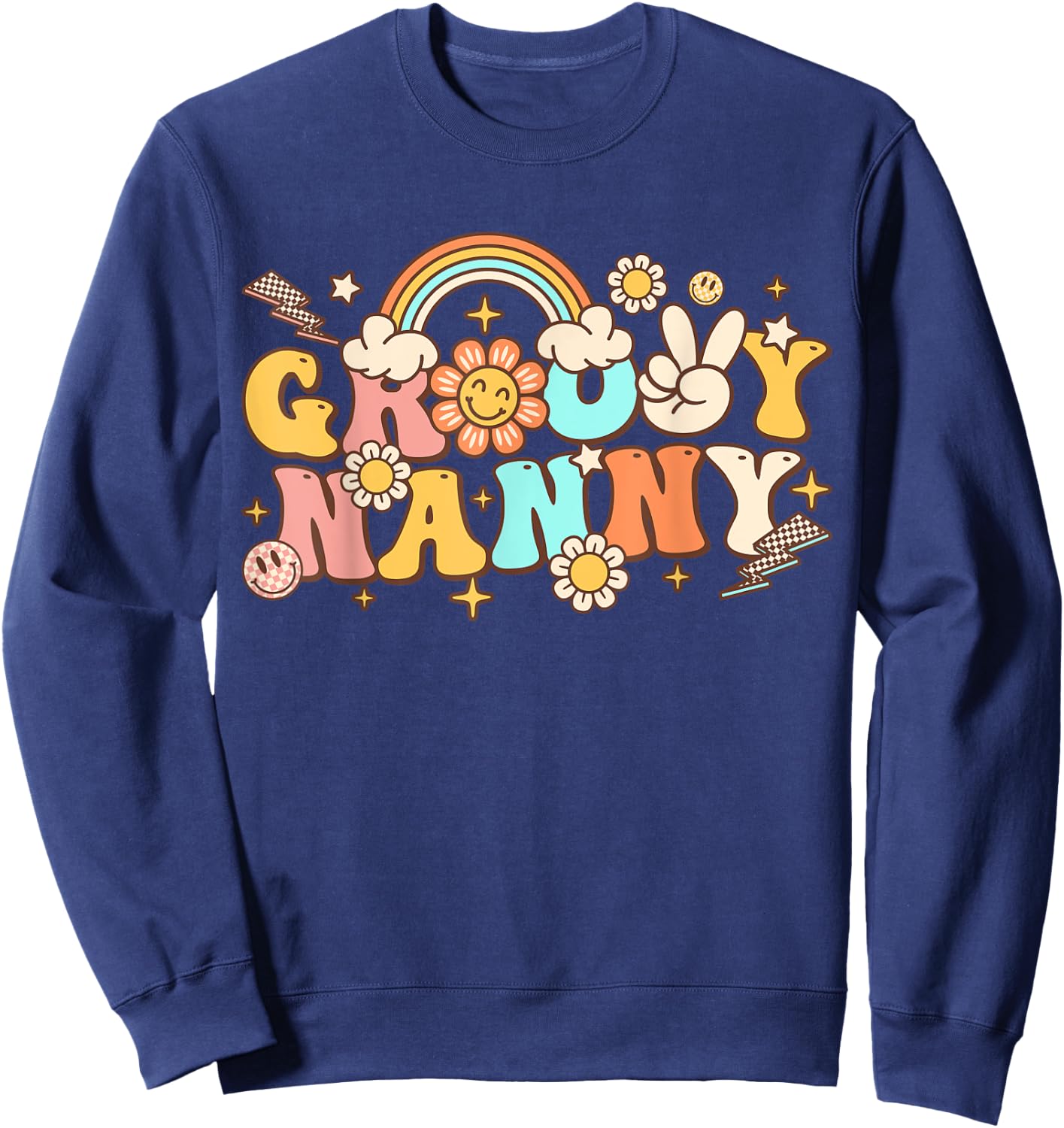 Retro Groovy Nanny Cute Hippie 70s Themed Birthday Party Sweatshirt - Sweatshirt | Navy