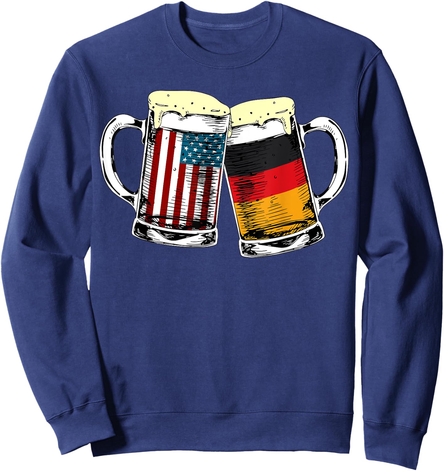 Funny Oktoberfest German American Flag Prost Beer Mug Print Sweatshirt - Sweatshirt | Navy