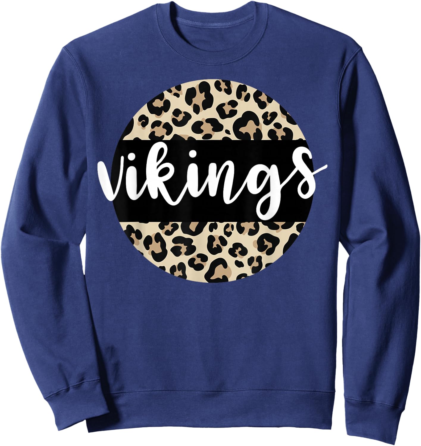 Leopard Print Vikings Team Mascot School Spirit Game Night Sweatshirt - Sweatshirt | Navy