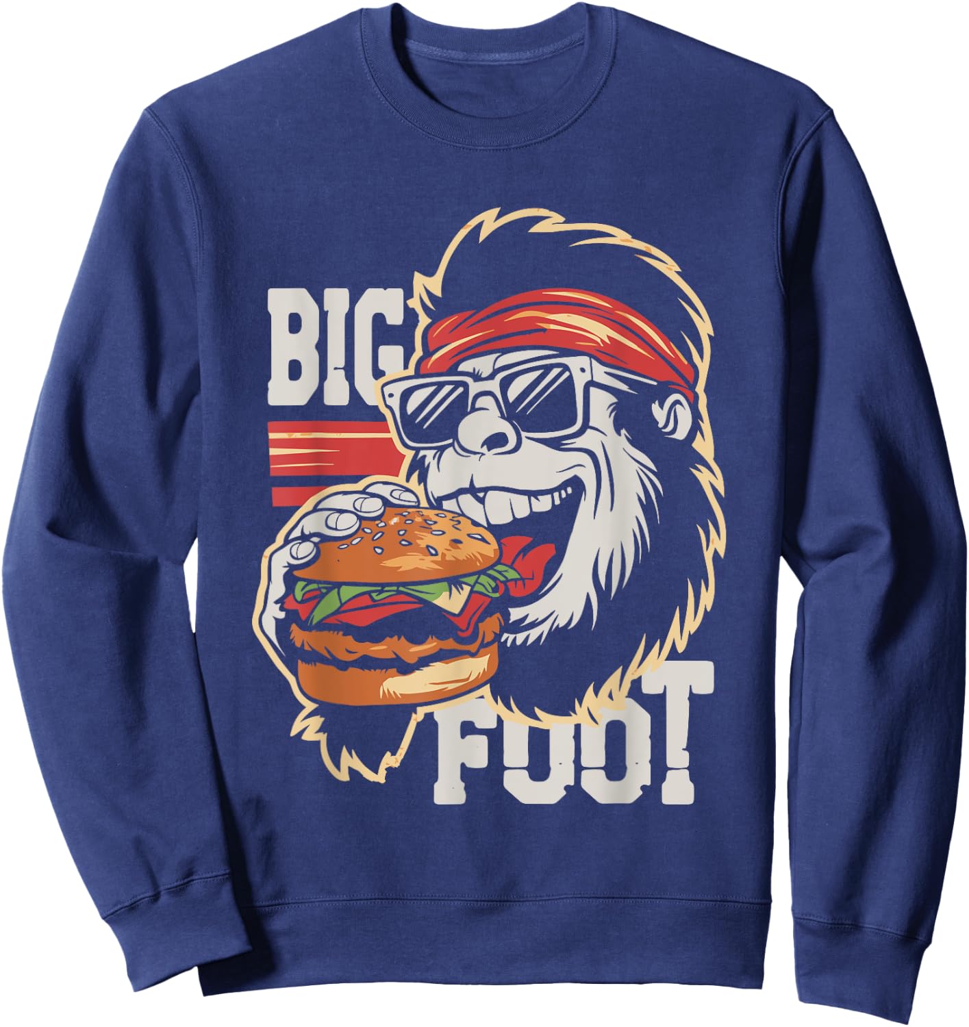 Bigfoot Eating Burger - Funny Hamburger Sasquatch Lover Sweatshirt - Sweatshirt | Navy