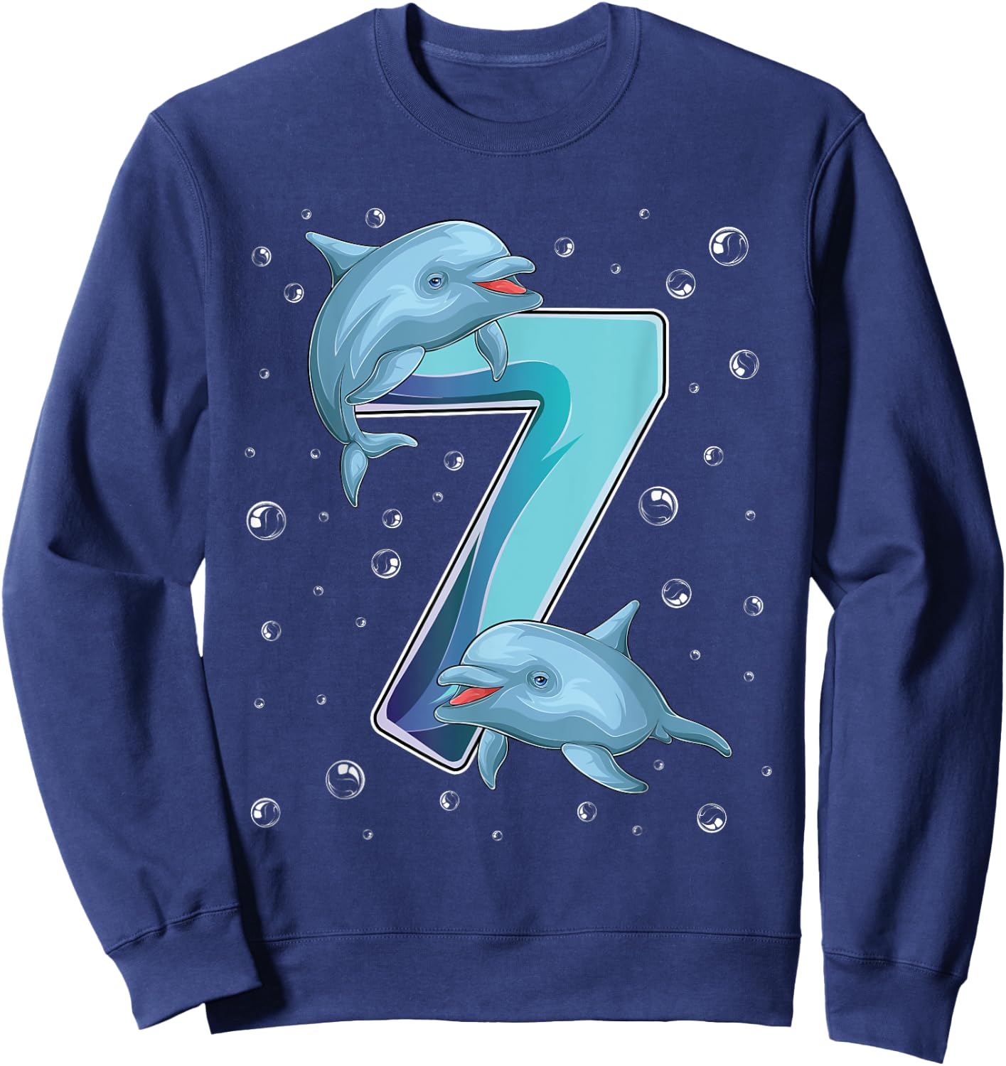 7 Year Old Dolphin 7th Birthday Girl Party Dolphin Lover Sweatshirt - Sweatshirt | Navy