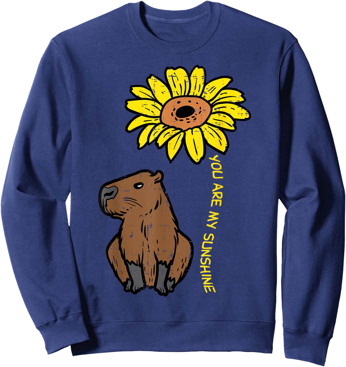 Capybara Sunflower You Are My Sunshine Capy Women Girls Kids Sweatshirt - Sweatshirt | Navy