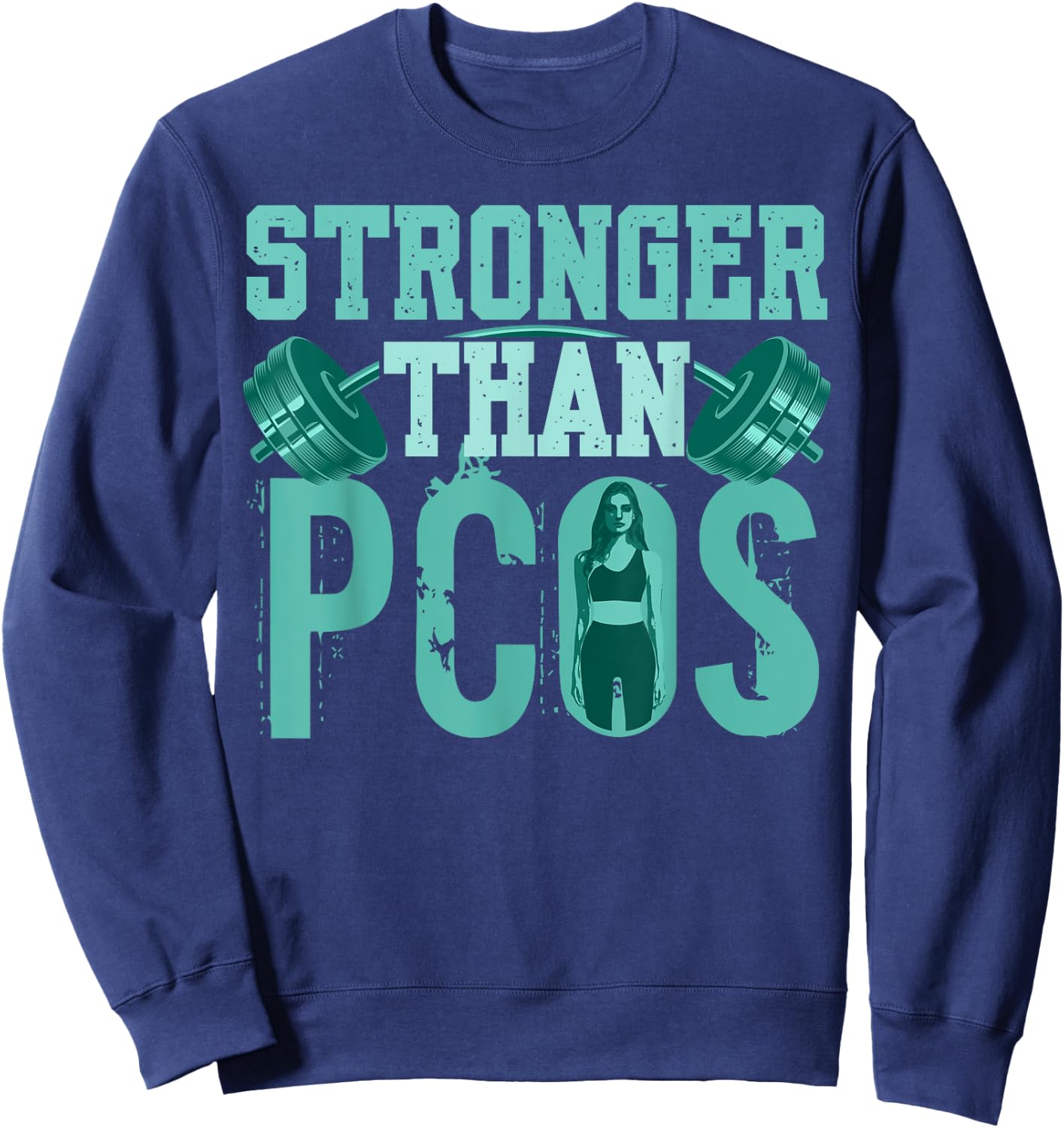 Stronger Than PCOS Awareness Fitness Workout PCOS Warrior Sweatshirt - Sweatshirt | Navy