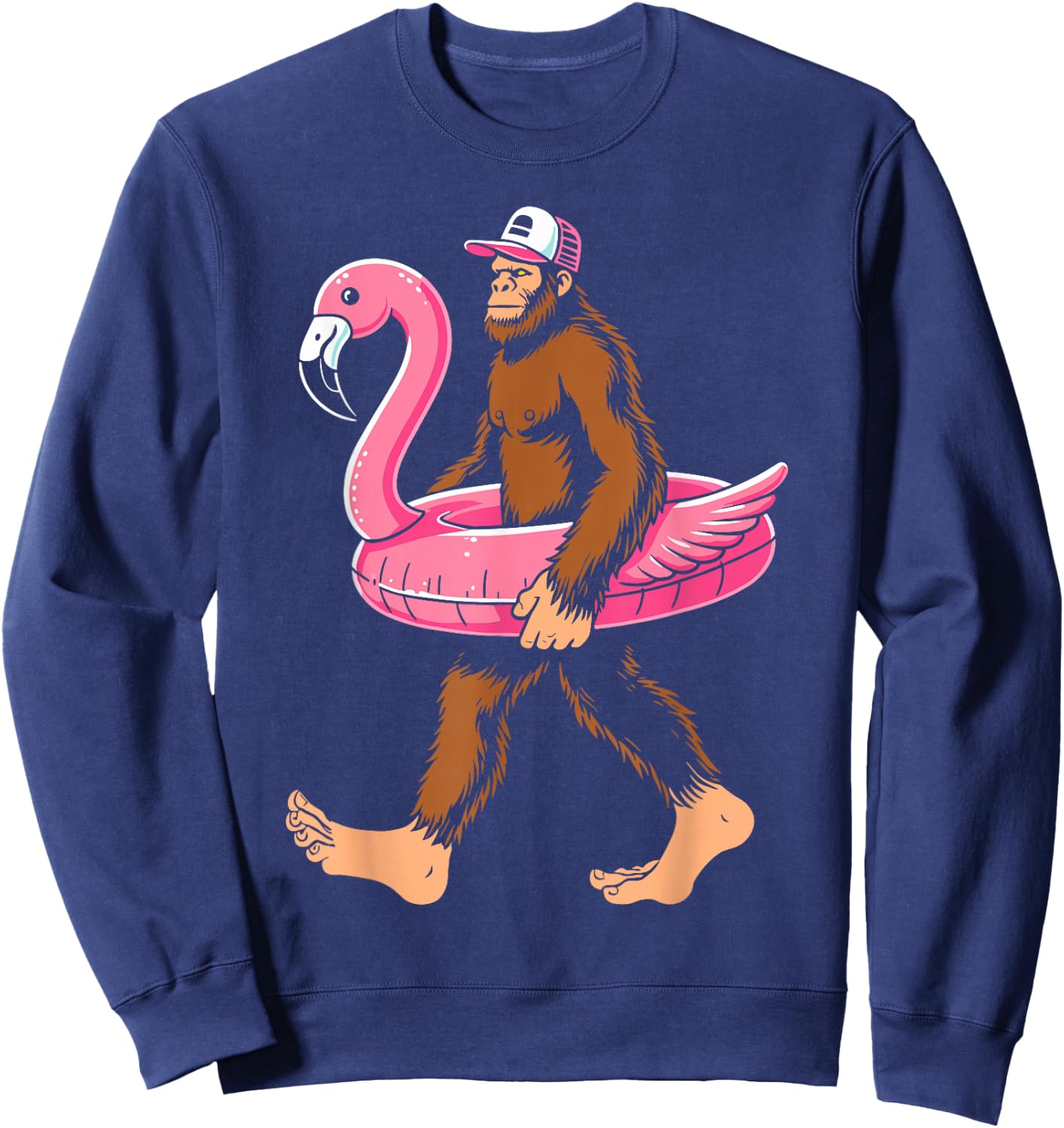 Pool party bigfoot flamingo float sasquatch pink float women Sweatshirt - Sweatshirt | Navy