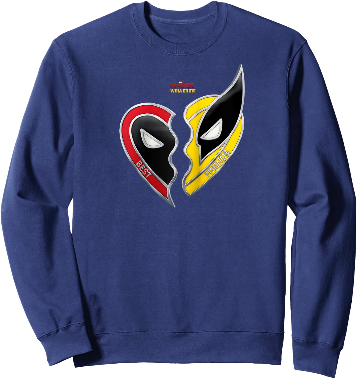 Marvel Deadpool & Wolverine Split Heart Best Friends Logo Raglan Baseball Sweatshirt - Sweatshirt | Navy
