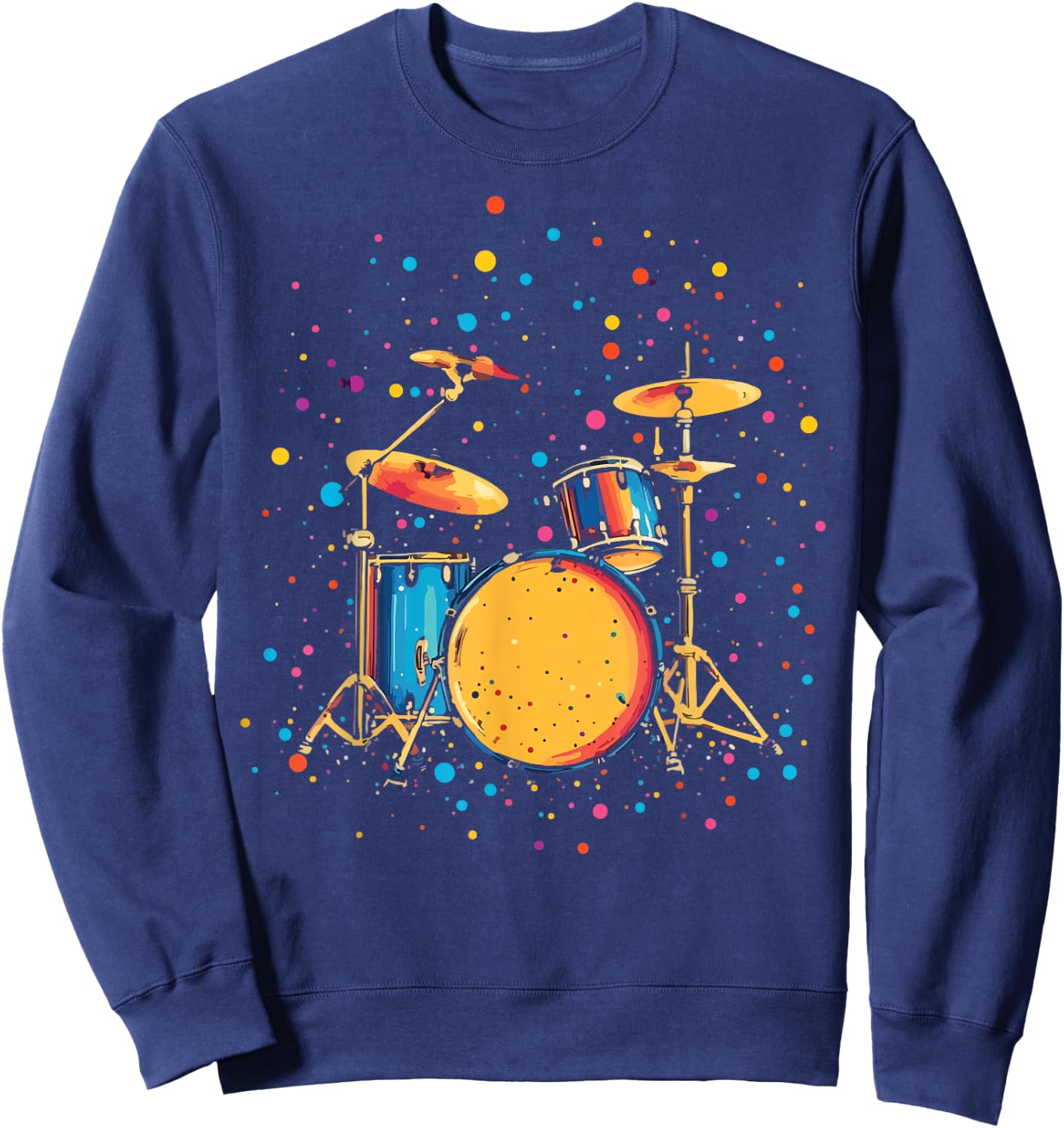 Polka Dots Pop Art Drum Set Funny Drummer Musician Music Sweatshirt - Sweatshirt | Navy