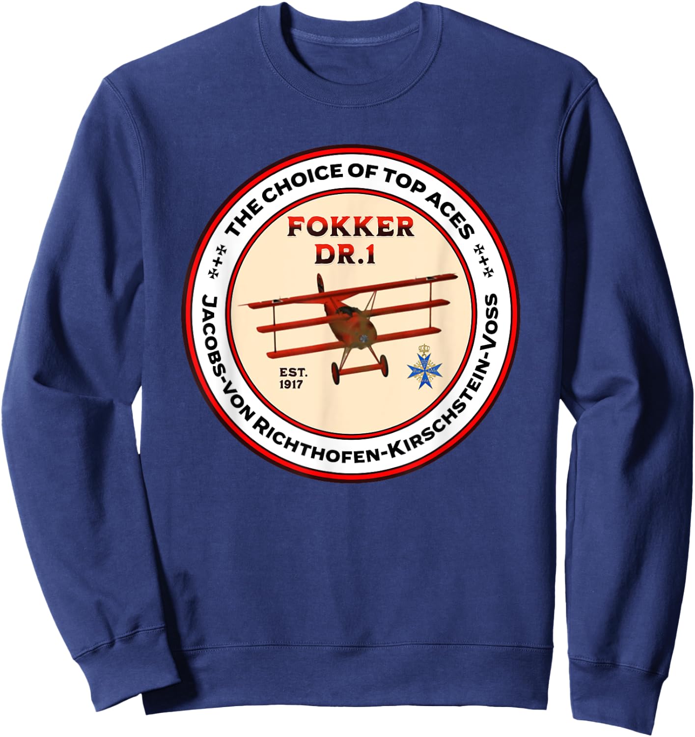 Fokker DR1 Triplane WW1 Fighter Plane Choice Of Top Aces Sweatshirt - Sweatshirt | Navy