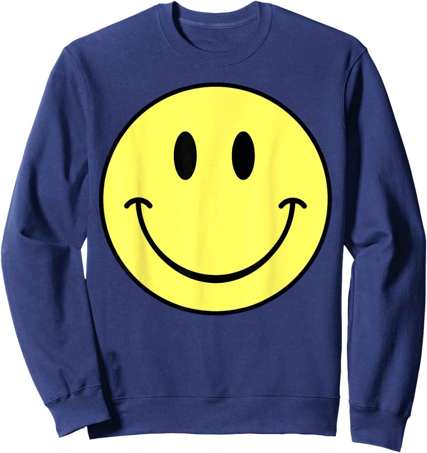 70s Yellow Smile Face Happy Cute Smiling Face Funny Retro Sweatshirt - Sweatshirt | Navy