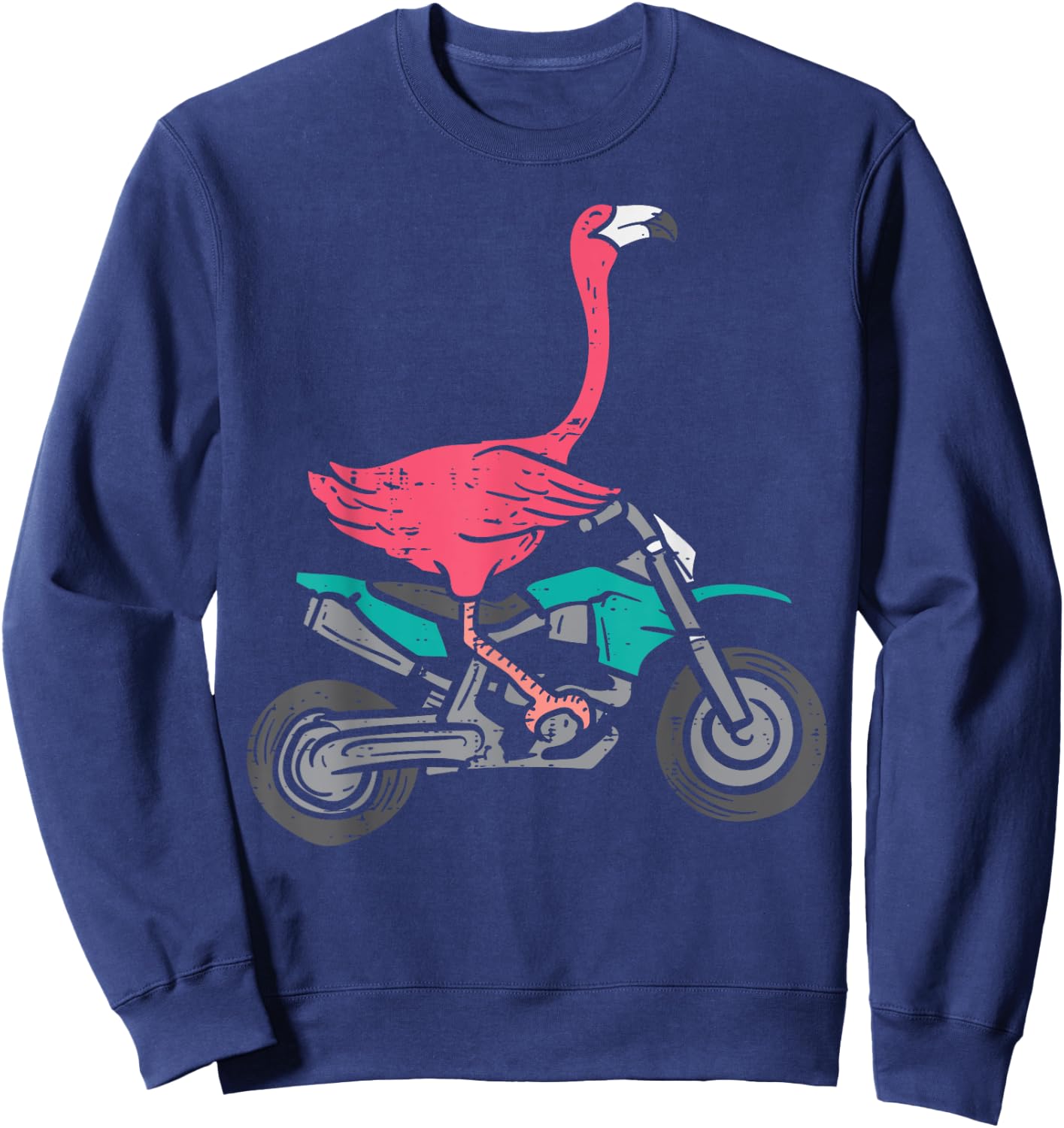 Flamingo Riding Dirt Bike Funny Motocross Biker Women Girls Sweatshirt - Sweatshirt | Navy