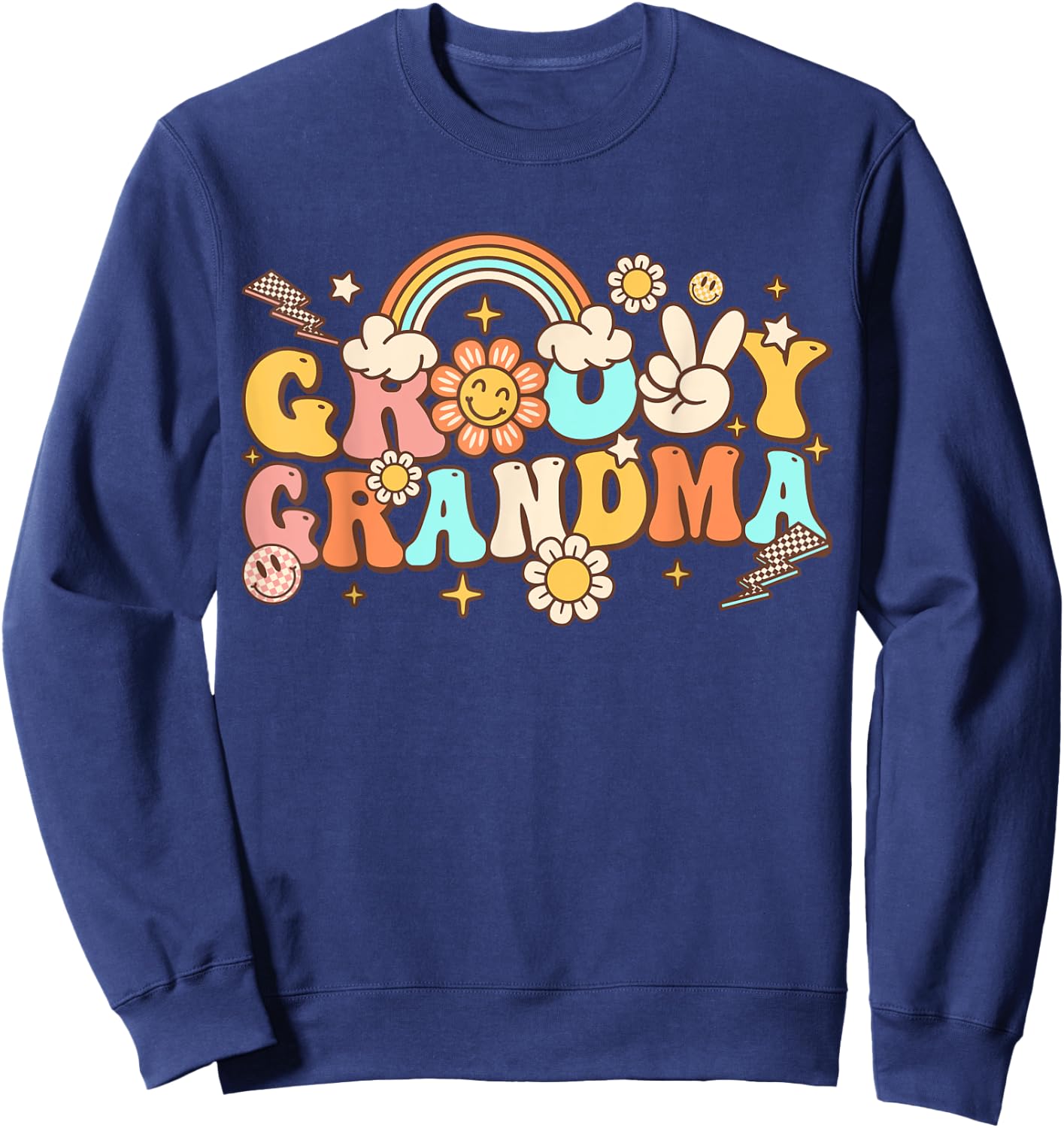 Retro Groovy Grandma Hippie 70s Themed Birthday Party Sweatshirt - Sweatshirt | Navy