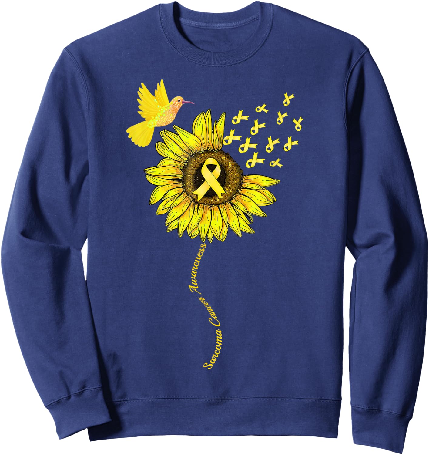 Sarcoma Cancer Awareness Sunflower Yellow Ribbon Support Sweatshirt - Sweatshirt | Navy