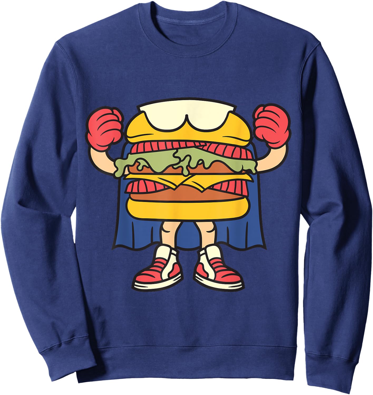 Superhero Hamburger with Boxing Gloves and Cape Sweatshirt - Sweatshirt | Navy