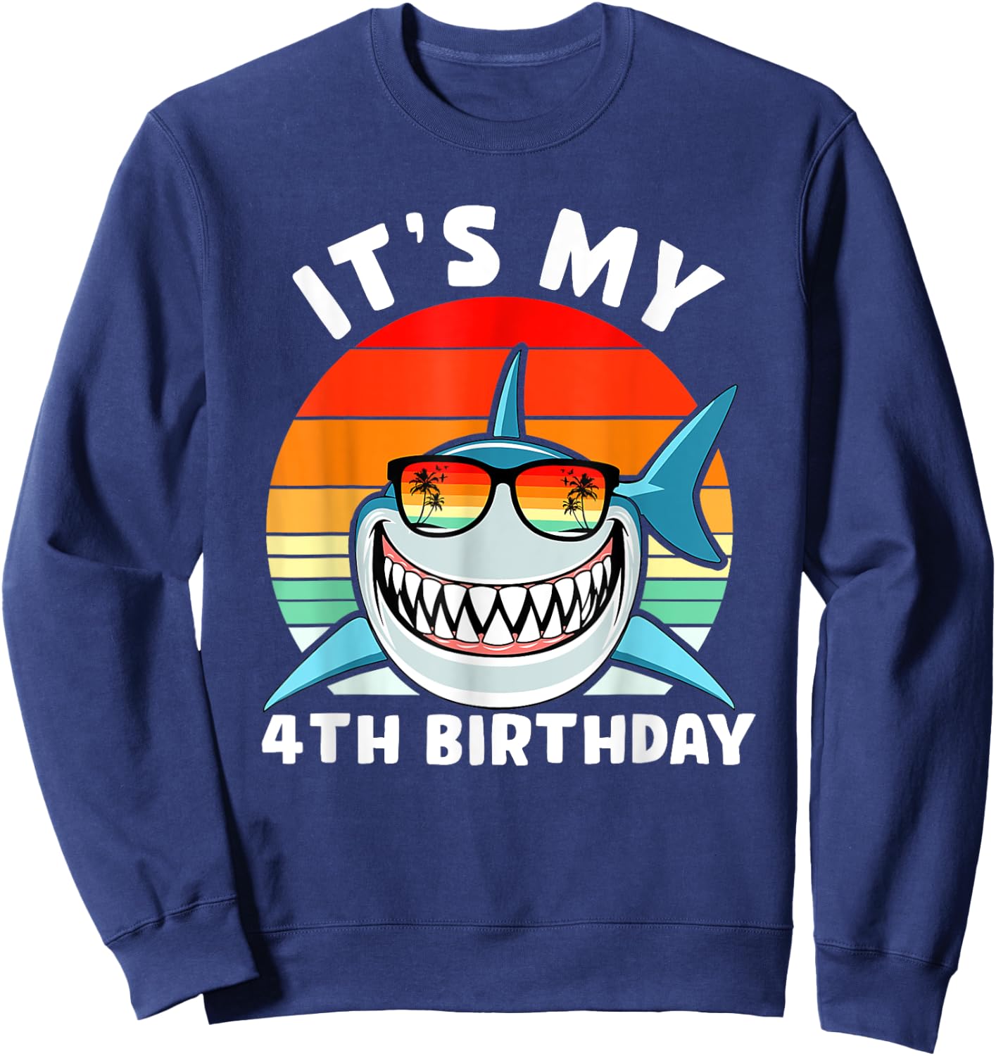 Shark 4 Year Old Shirt 4th Birthday Shark Lover Sweatshirt - Sweatshirt | Navy