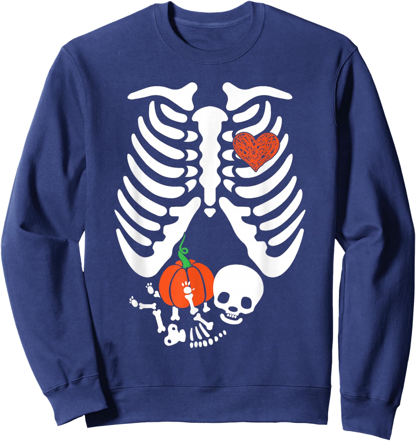 Skeleton Maternity Halloween Pumpkin Baby Maternity Costume Sweatshirt - Sweatshirt | Navy