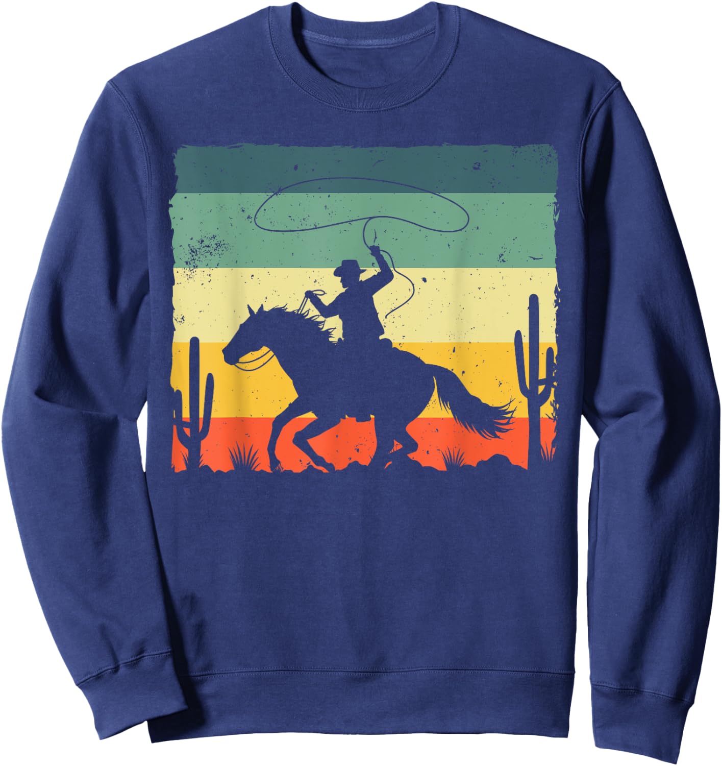 Retro Western Cowboy Design Boys Horse Rider Cowboy Sweatshirt - Sweatshirt | Navy
