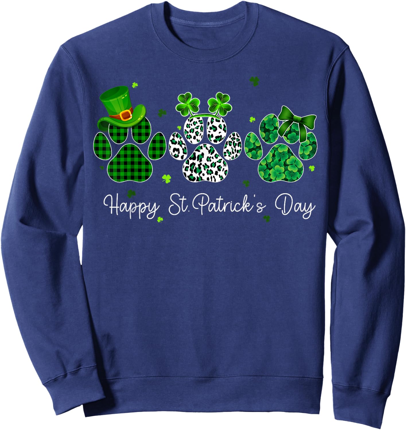 Clover Paws Print Dog Owner Lover St. Patricks Day Shamrock Men Women Sweatshirt - Sweatshirt | Navy