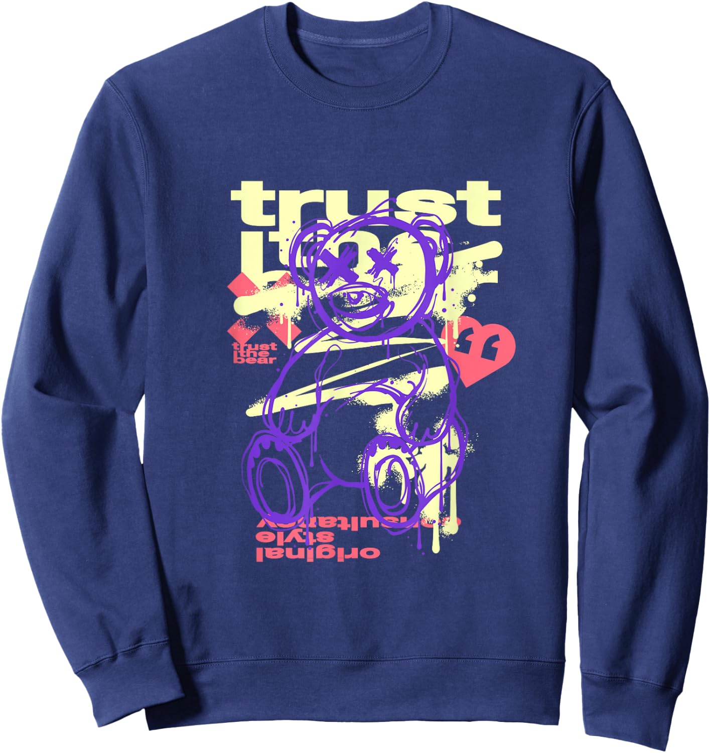 Trust the Bear Graffiti Abstract Teddy Streetwear Design Sweatshirt - Sweatshirt | Navy
