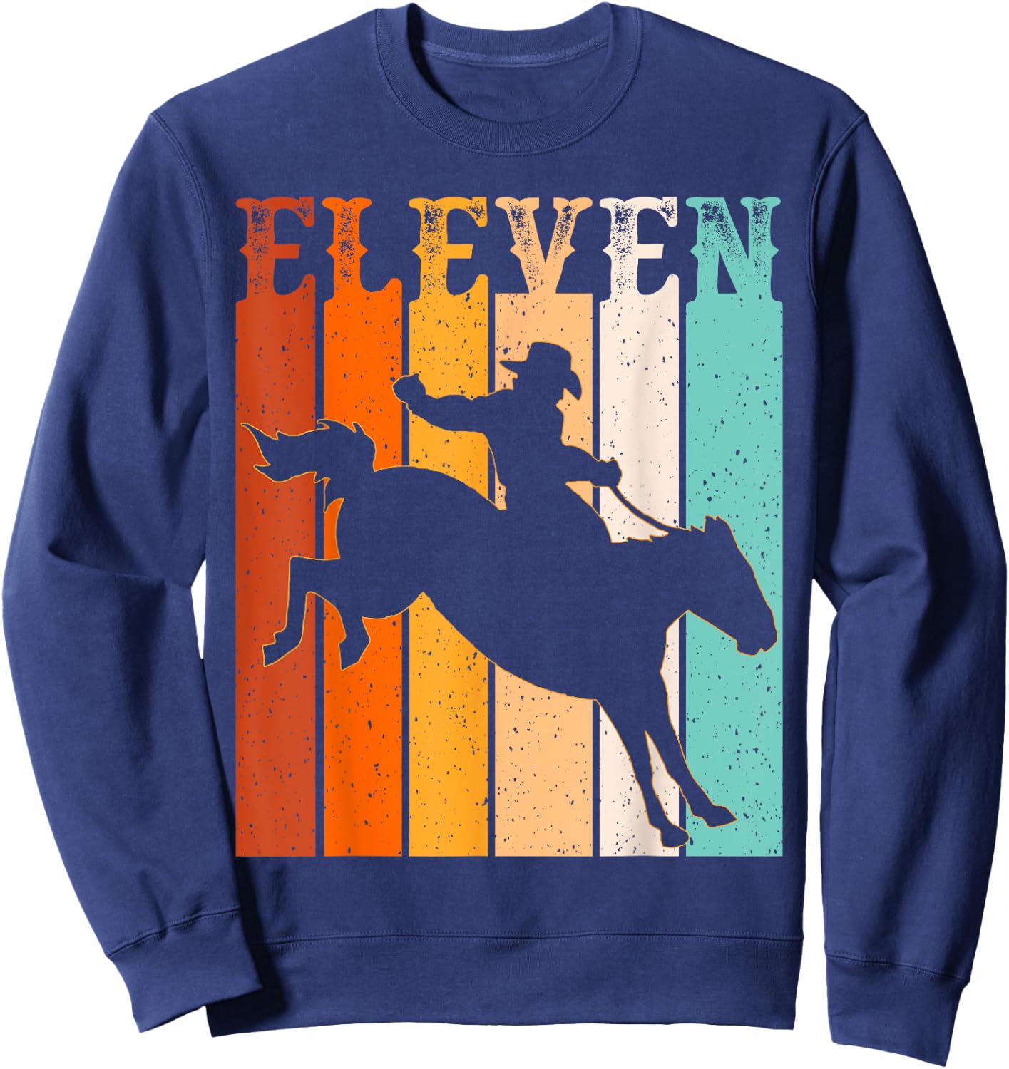 Cowboy 11th Birthday Rodeo Horse 11 Year Old Western Vintage Sweatshirt - Sweatshirt | Navy