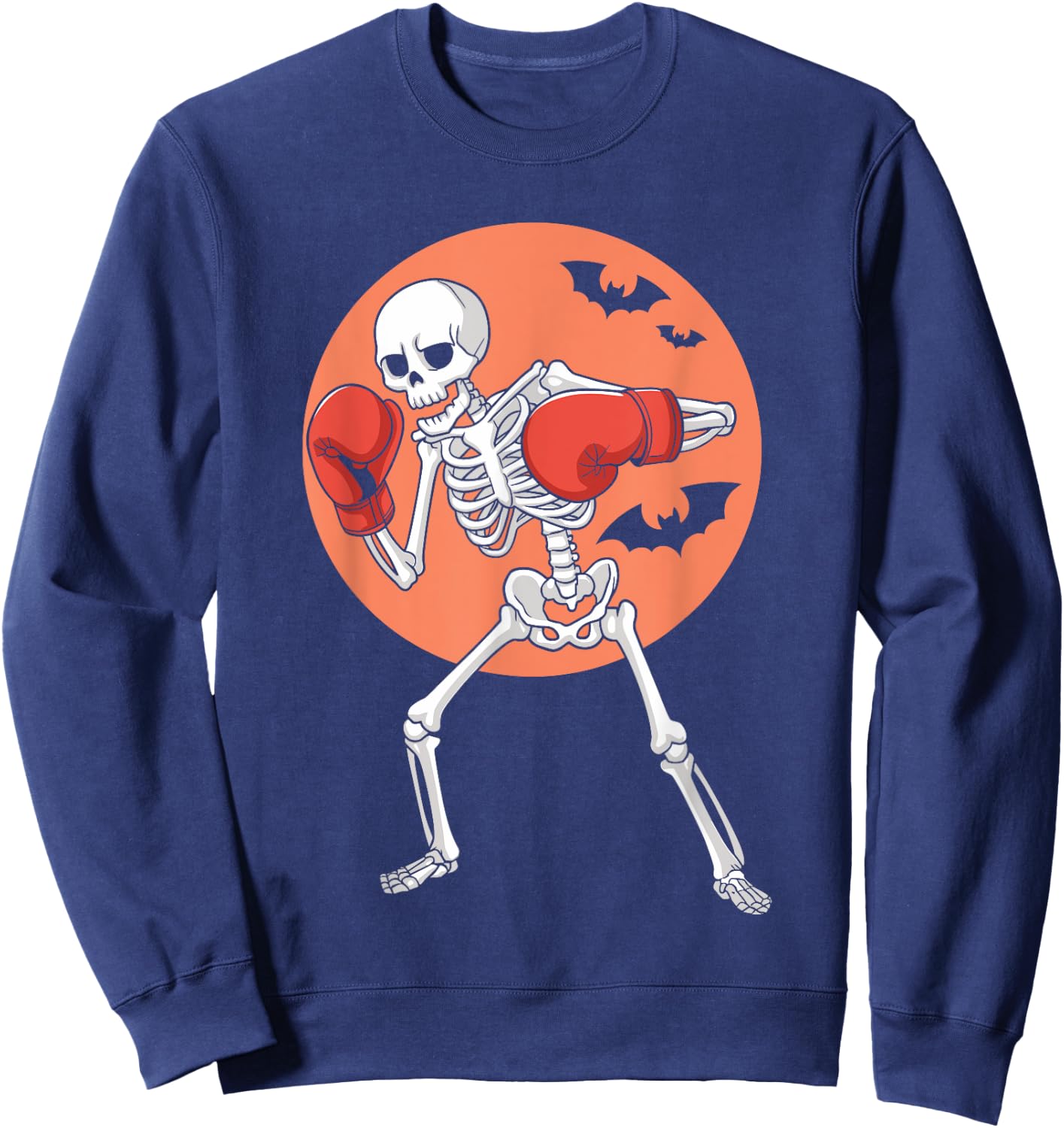 Funny Skeleton Boxing Lovers Spooky Halloween Boxer Moon Sweatshirt - Sweatshirt | Navy