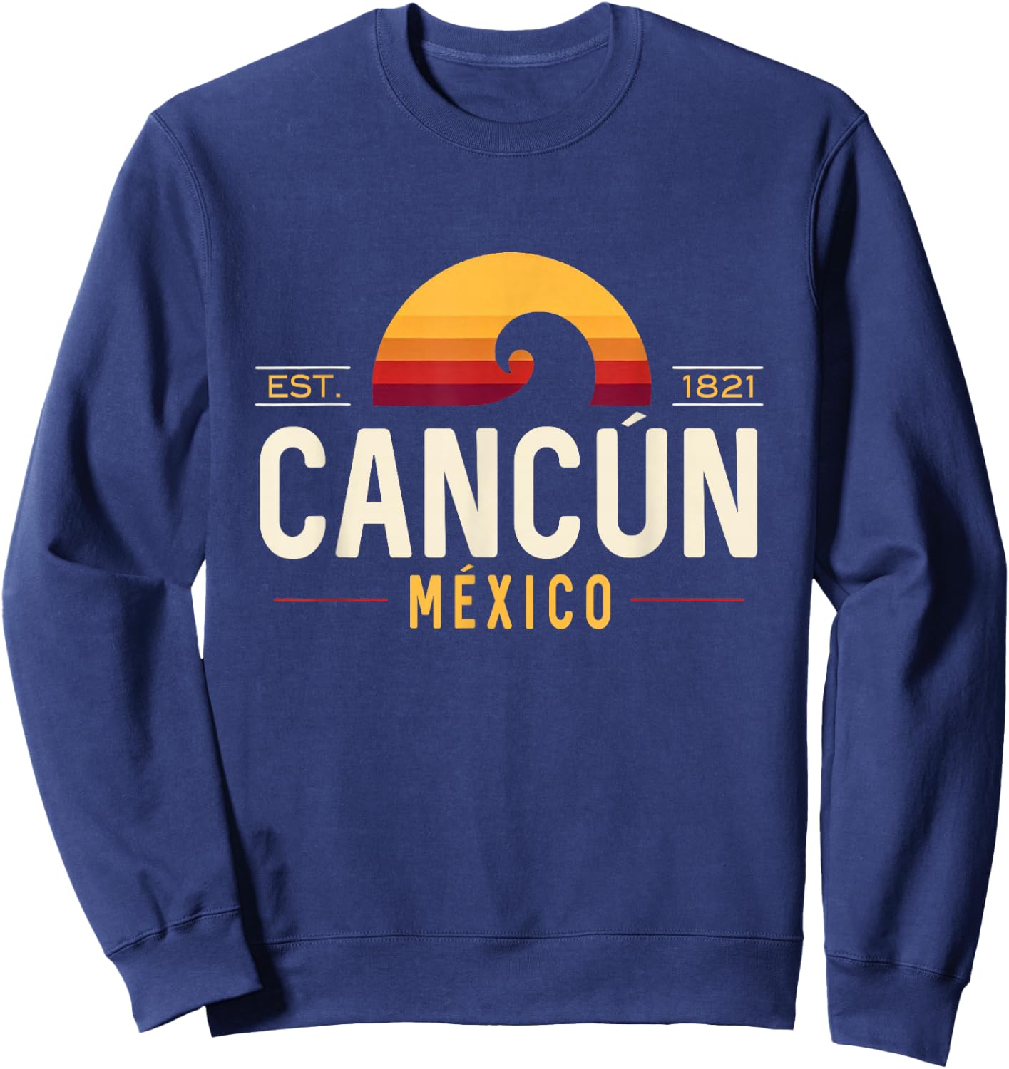Cancún México | Cancun Mexico Retro Wave Logo Sweatshirt - Sweatshirt | Navy