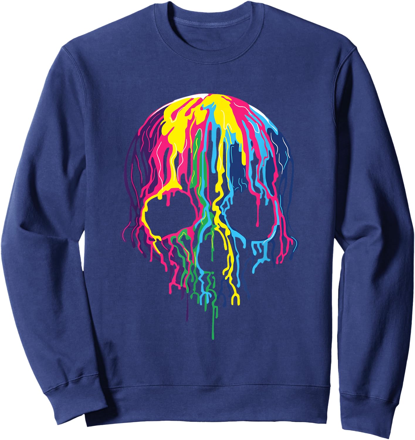 Colorful Melting Rainbow Skull Art Graphic Halloween Costume Sweatshirt - Sweatshirt | Navy
