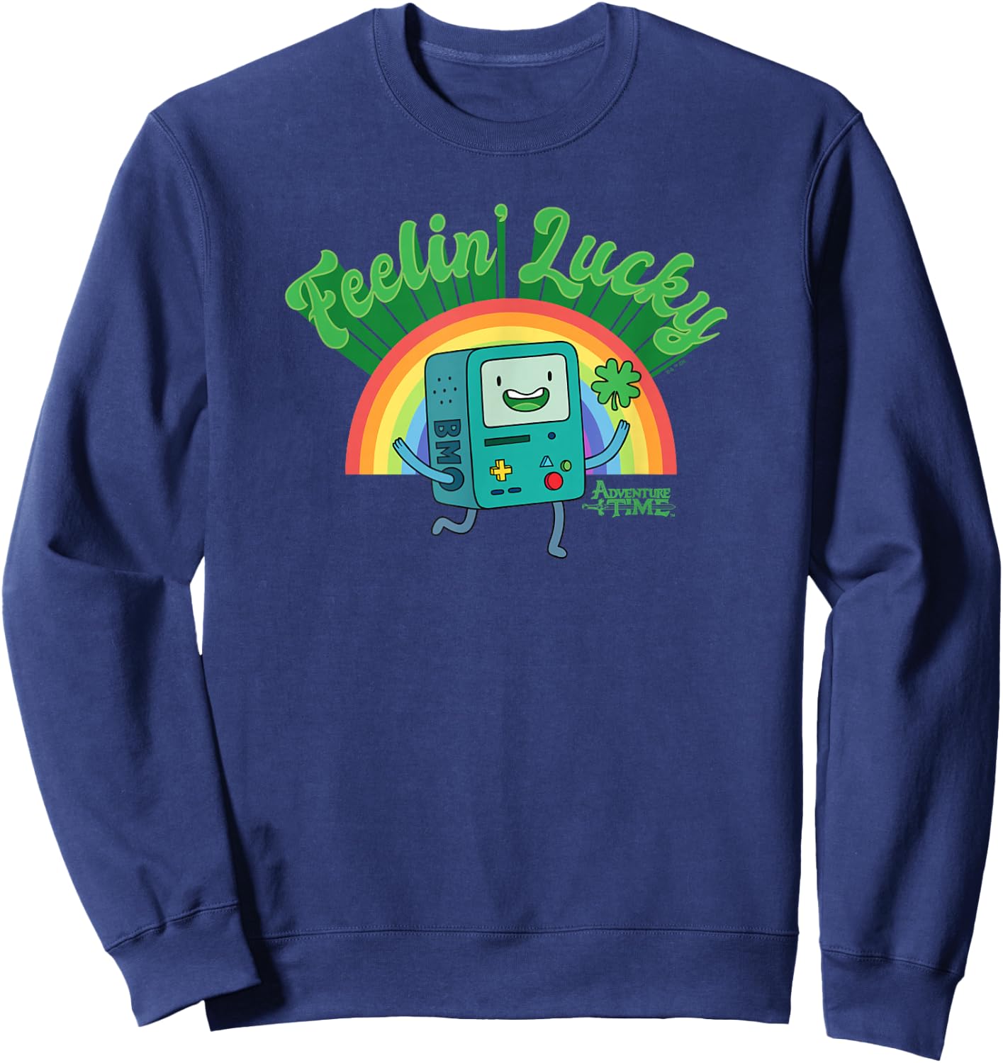 Adventure Time St. Patrick's Day BMO Rainbow Feelin' Lucky Sweatshirt - Sweatshirt | Navy