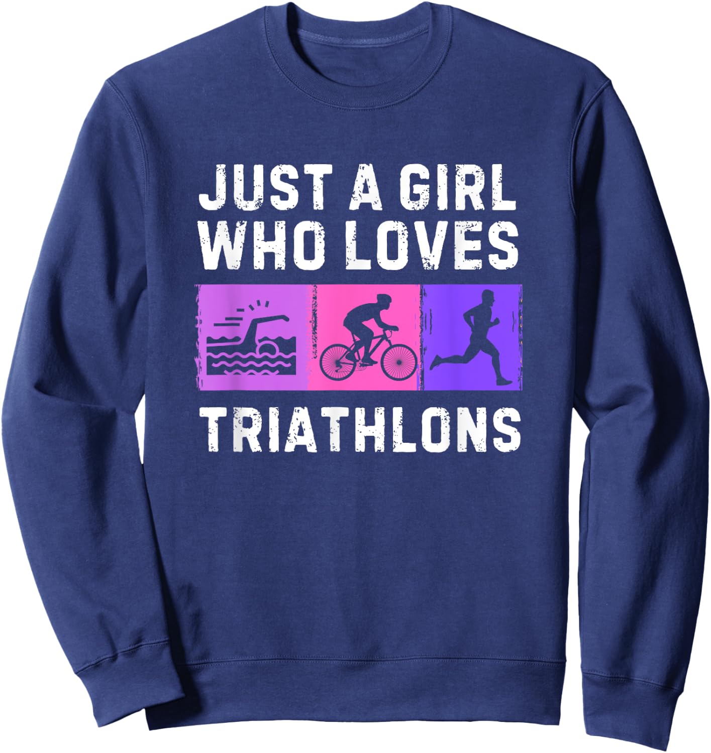 Fun Triathlon For Girls Kids Swimming Running Swim Bike Run Sweatshirt - Sweatshirt | Navy