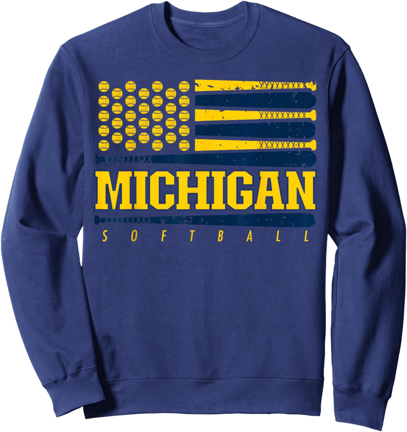 Michigan Softball Vintage Kids Team Retro Softball Fan Sweatshirt - Sweatshirt | Navy