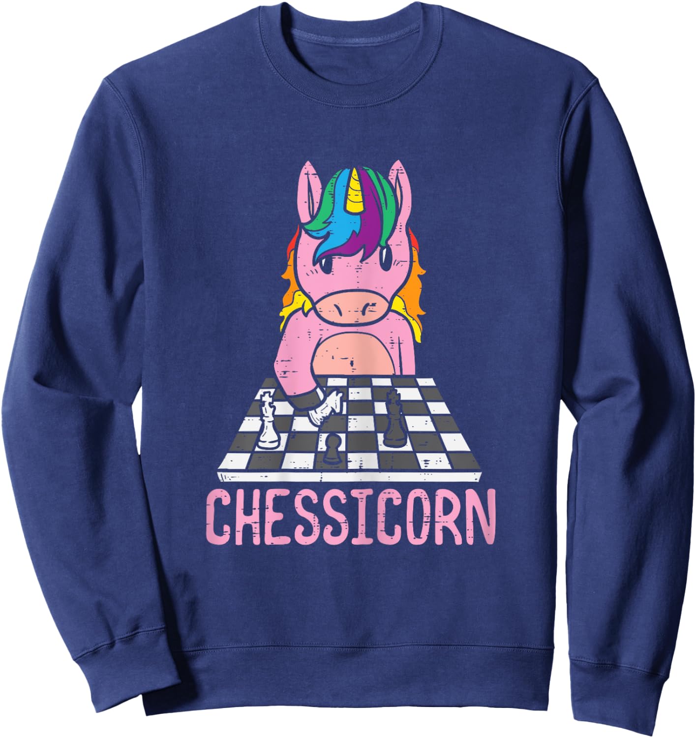Chessicorn Unicorn Playing Chess Player Women Girls Kids Sweatshirt - Sweatshirt | Navy