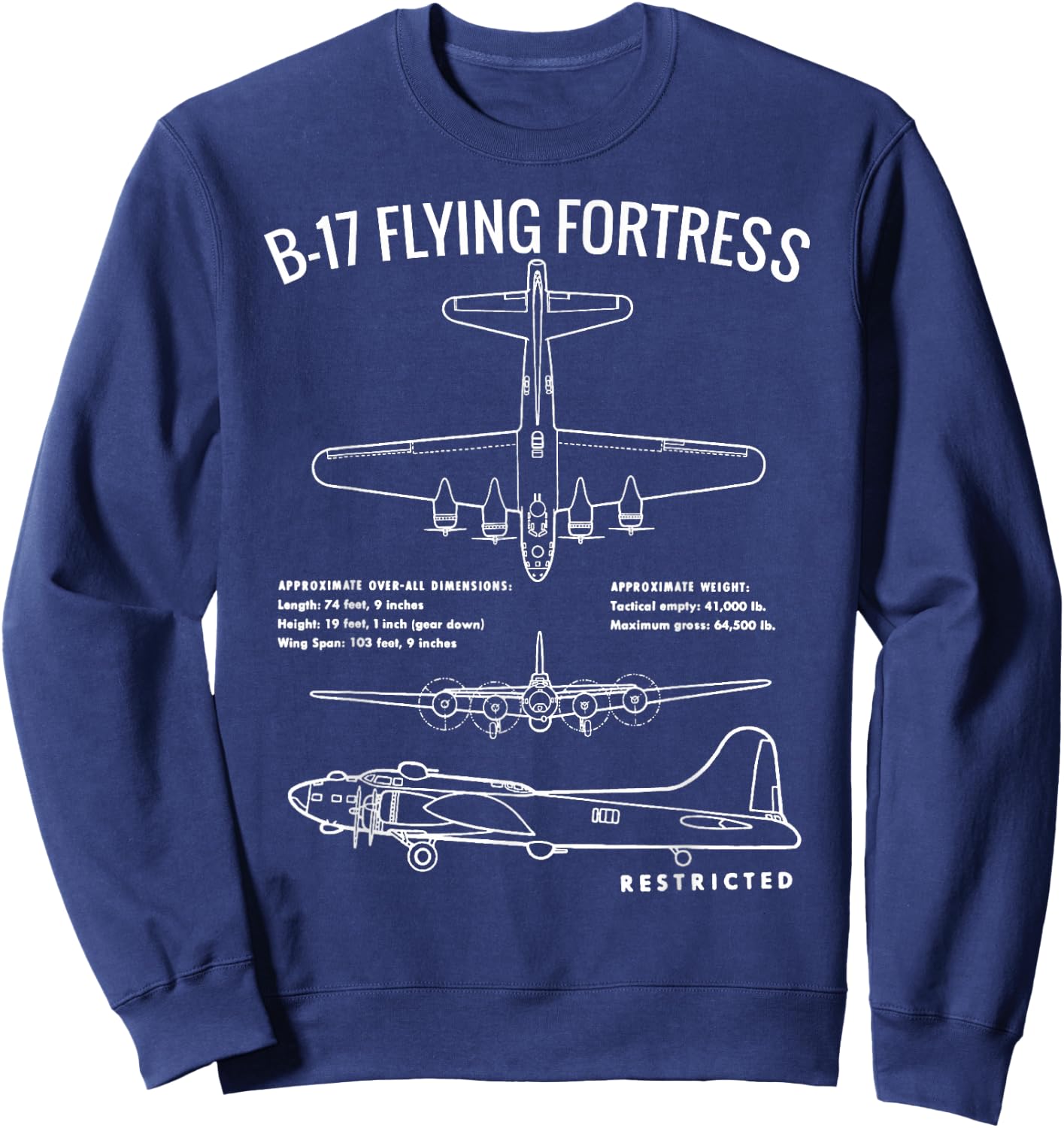 Vintage World War 2 Bombers USA WW2 Flying Fortress B-17 Sweatshirt - Sweatshirt | Navy