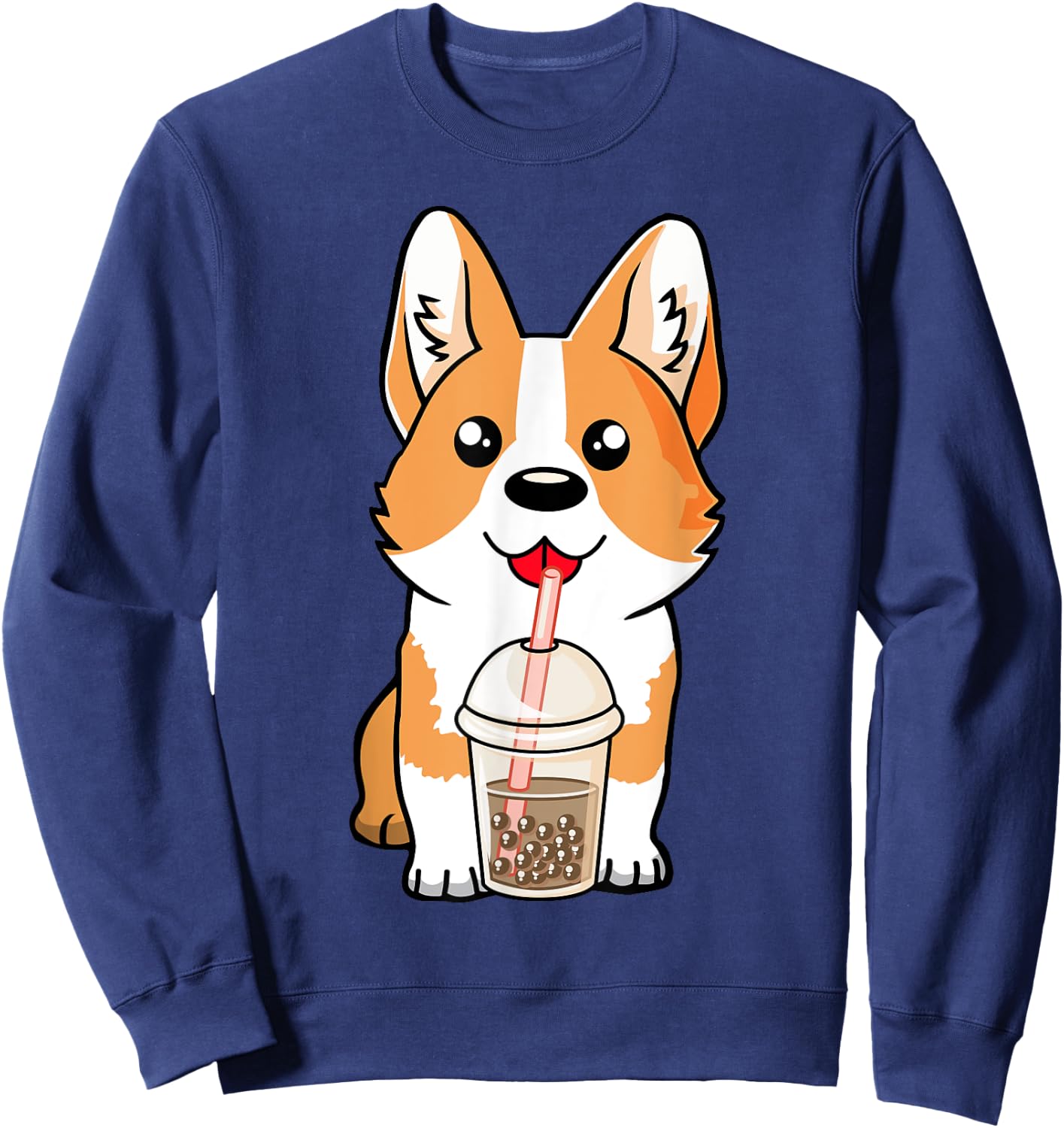 Boba Milk Tea Corgi Dog Puppy Lover Kawaii Japanese Anime Sweatshirt - Sweatshirt | Navy