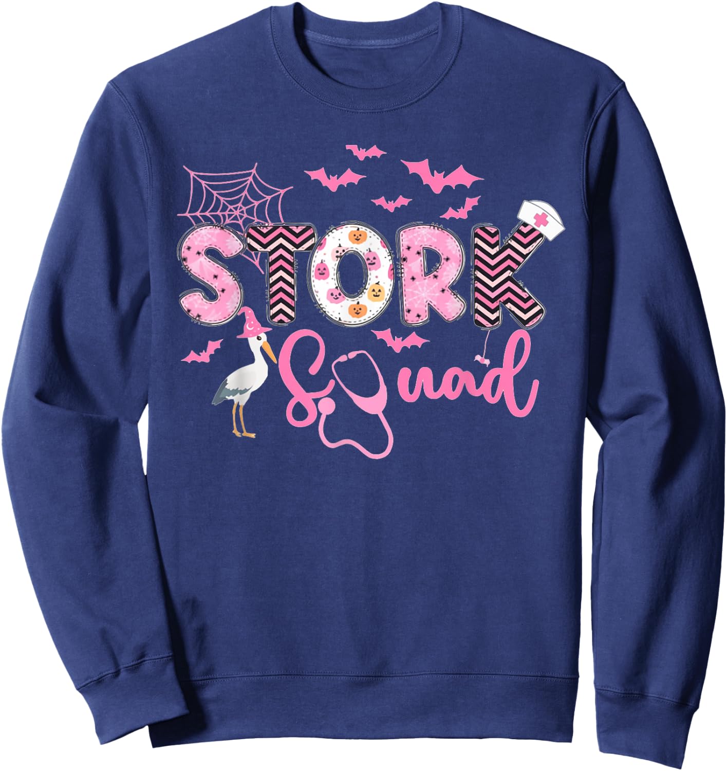 Women Stork Squad Halloween Labor and Delivery Nurse Sweatshirt - Sweatshirt | Navy