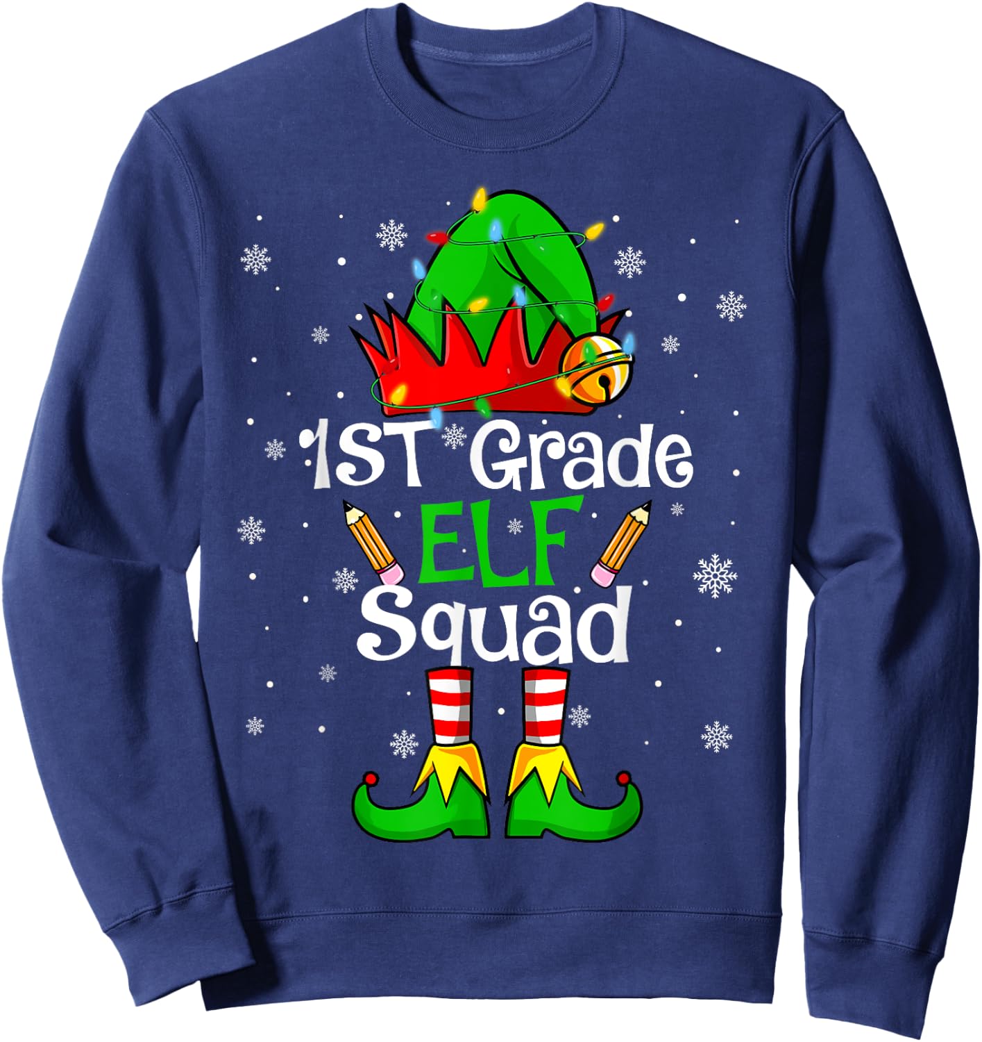 Christmas 1st Grade Elf Squad First Grade Teacher Student Sweatshirt - Sweatshirt | Navy