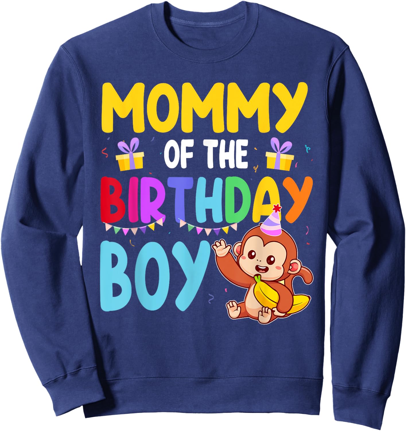 Mommy Of The Birthday Boy Monkey Family Matching Sweatshirt - Sweatshirt | Navy
