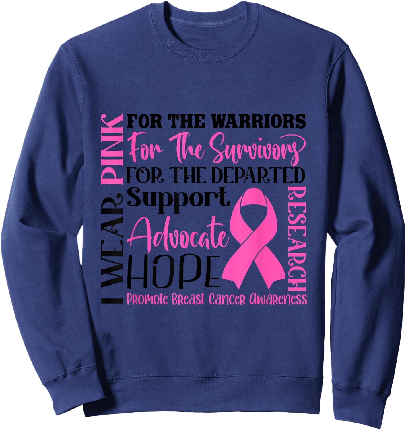 Breast Cancer Pink Ribbon Cancer Awareness Sweatshirt - Sweatshirt | Navy