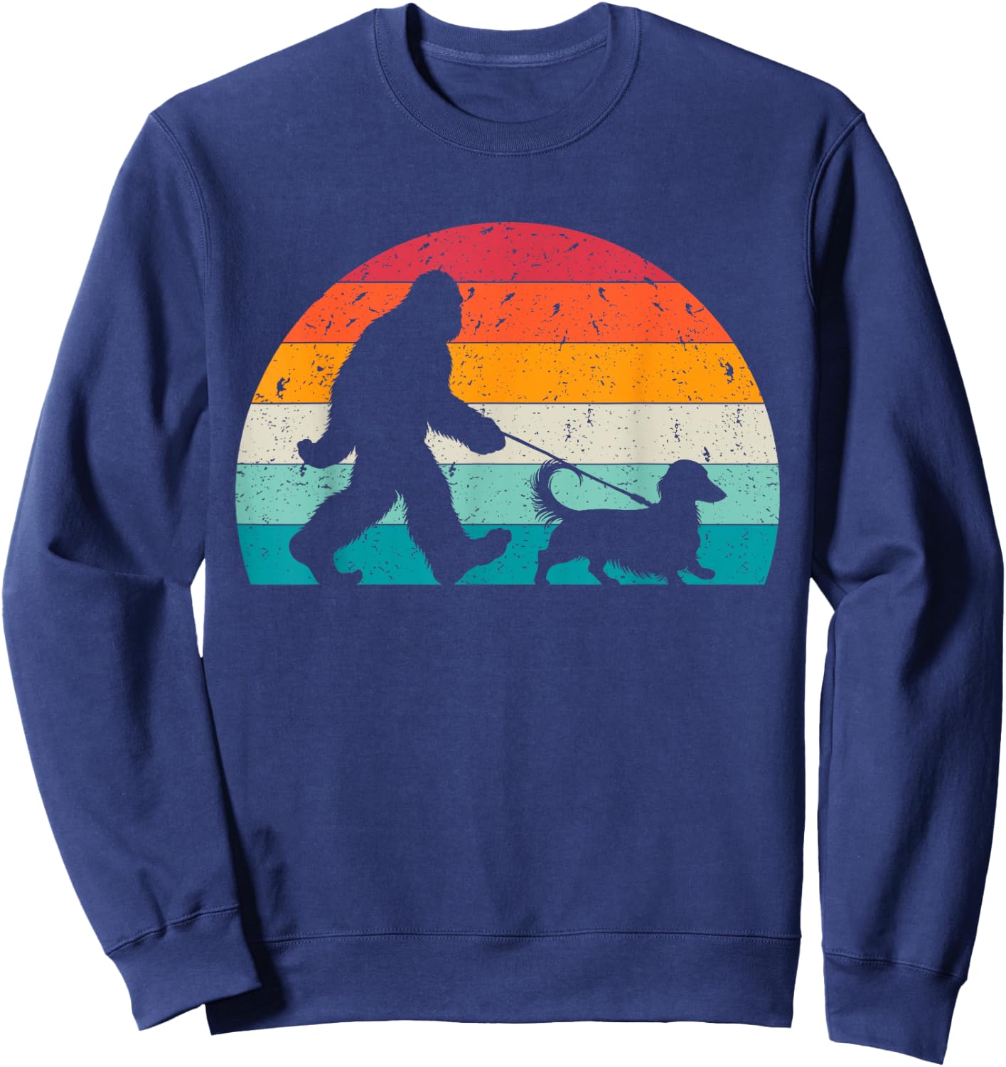 Bigfoot Walking a Dog Funny Dachshund Weiner Dog Dad Weenie Women Kids Sweatshirt - Sweatshirt | Navy